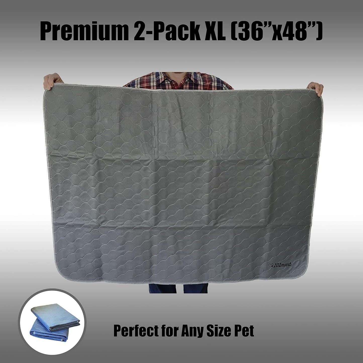 Premium Washable Reusable Dog Pee Pads| Multi-Purpose Super Absorbent Leak-Proof Non-Slip Mat for Potty Training, Whelping, Crate Playpen Litterbox Liner, Food Water Placemat | Gray XL 2-Pack