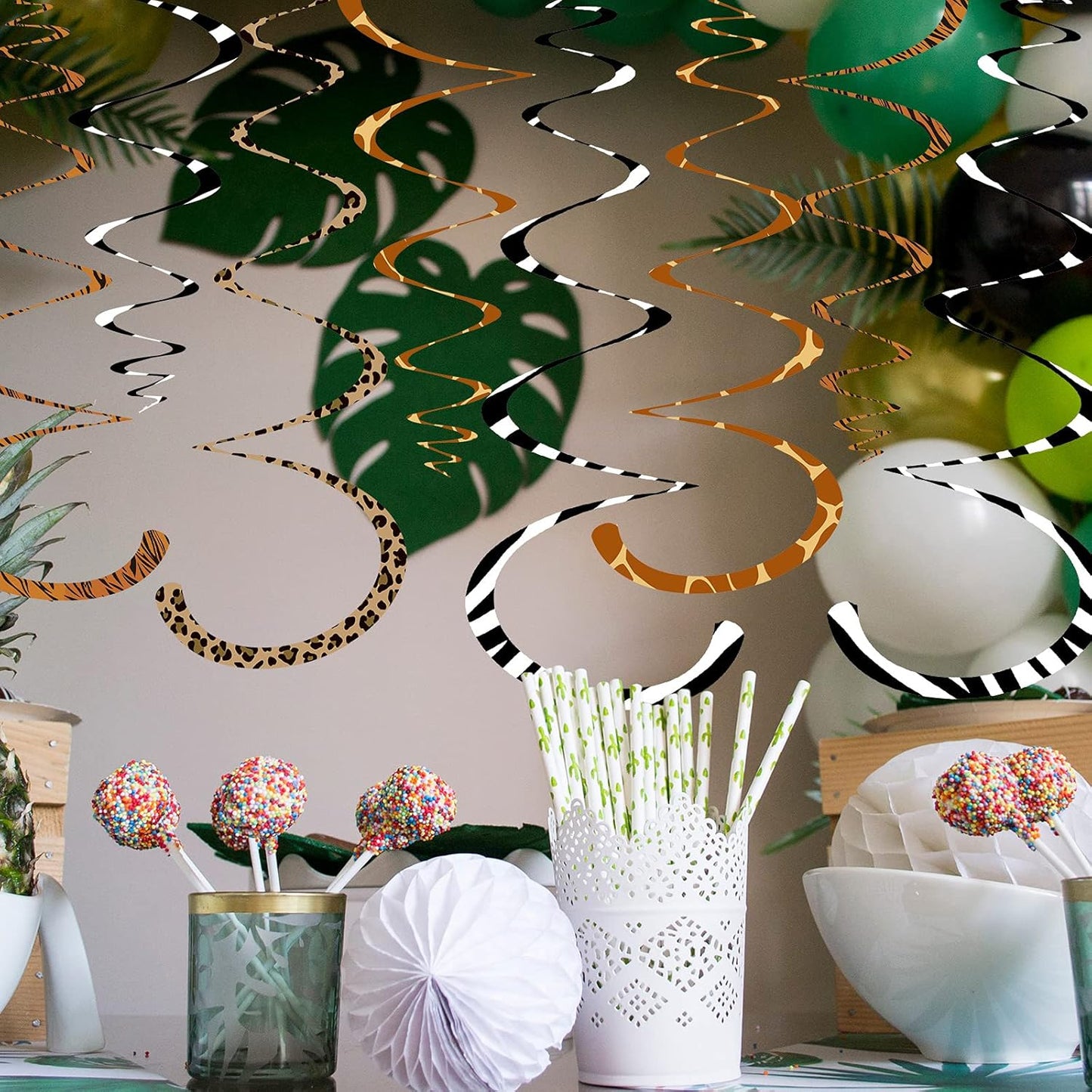 MTLEE 24 Pieces Jungle Animals Hanging Swirl Decorations Safari Prints Hanging Whirls Leopard Cheetah Theme Party Supplies for Forest Wild Animal Theme Birthday Party Festival