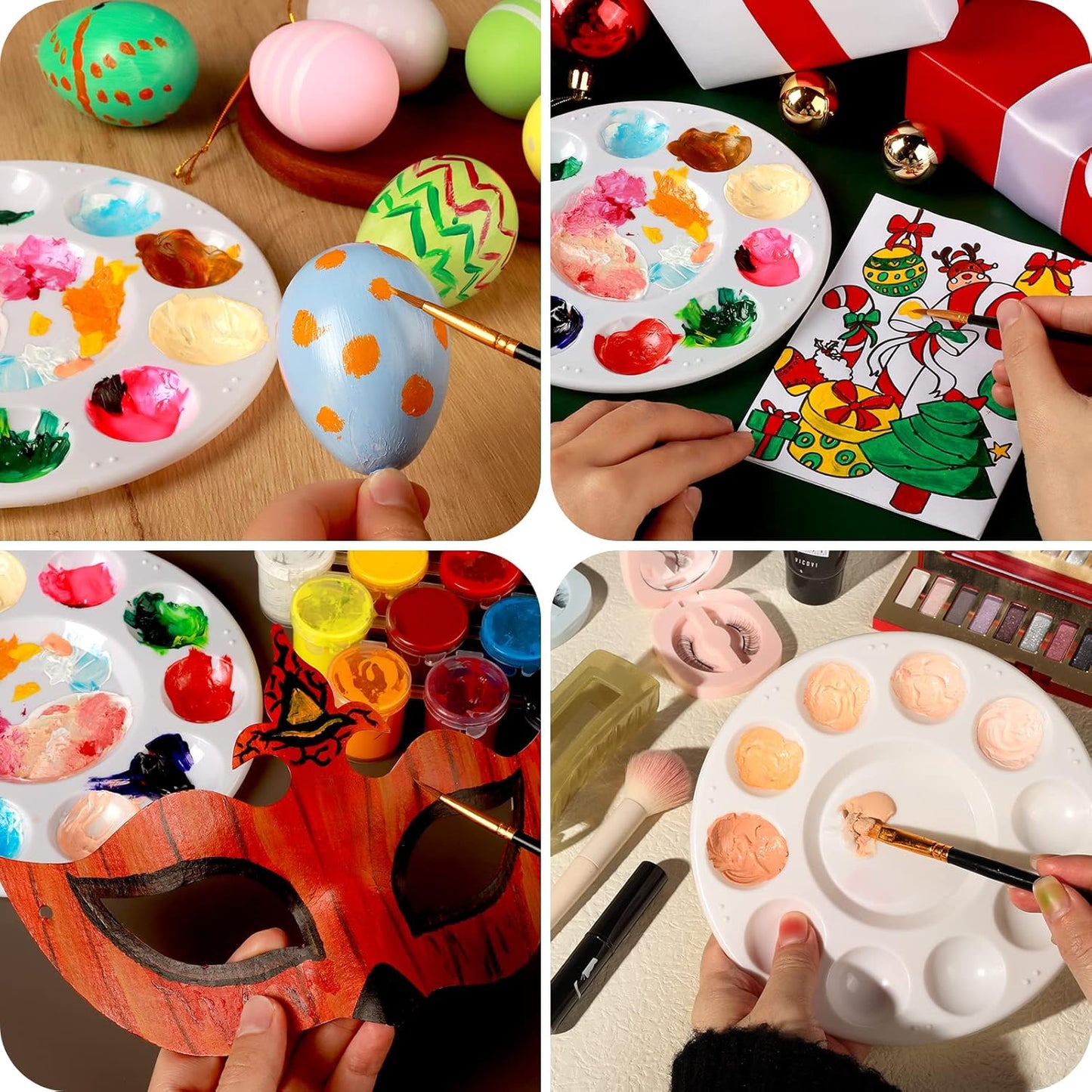 FANDAMEI 20 PCS Round Plastic Paint Tray Palettes, Paint Palette Tray, Painting Supplies for Kids & Adults, Paint Pallets, Painting Palette with 10 Wells, for Art Painting or DIY