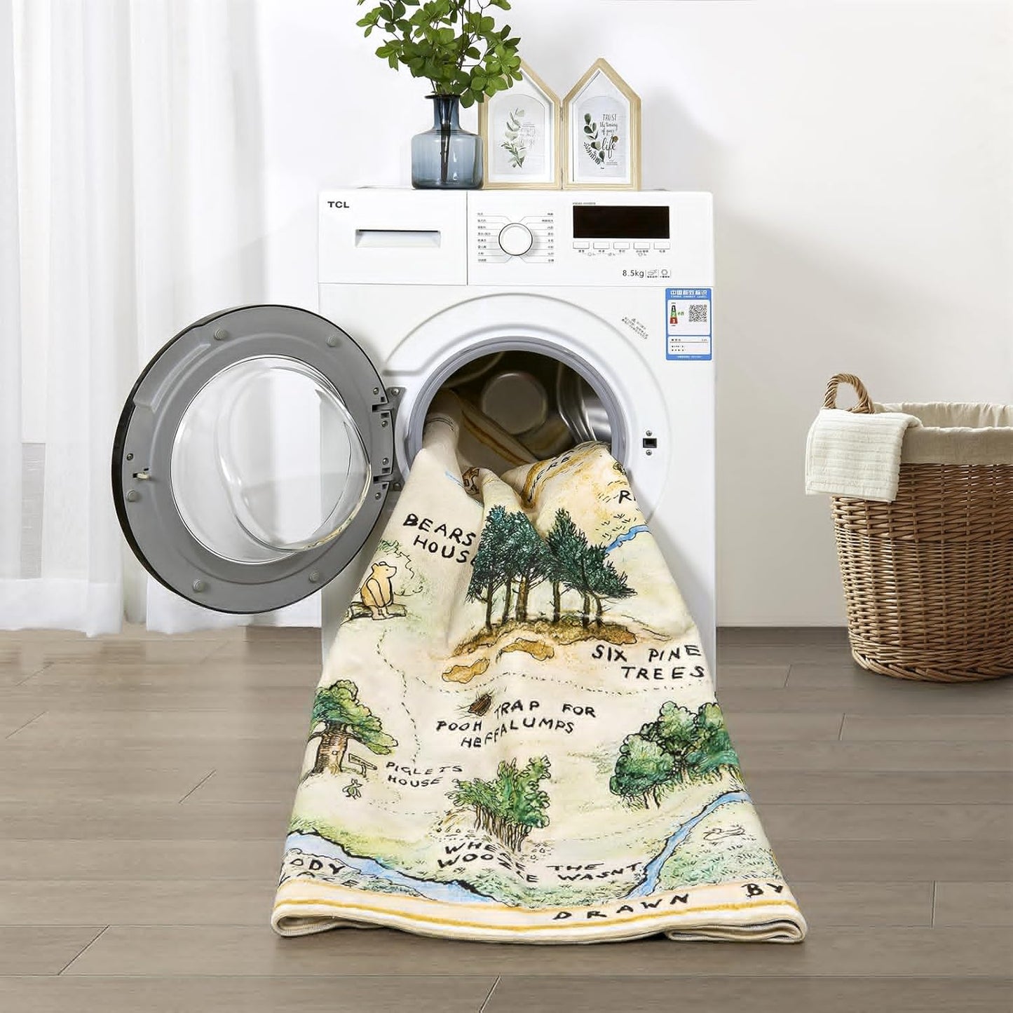 Estmy 5ft Washable Round Nursery Rug, Cute Woodland Kids Play Rug for Girls Boys Neutral Soft Crawling Play Mat for Classroom Children Toddlers Bedroom Stain Resistant, 100 Acre Wood Map Rug