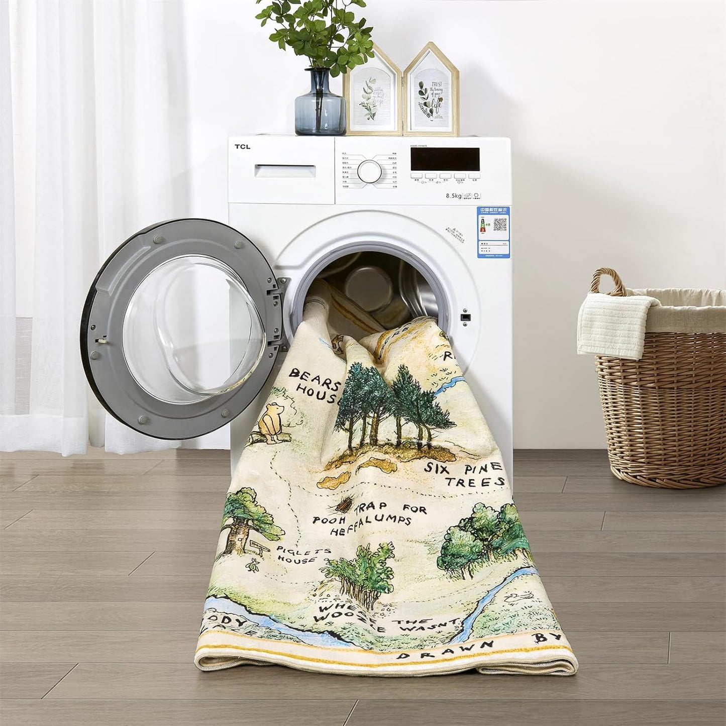 Estmy 3x5 Vintage Woodland Area Rug, Cute Fun Nursery Rugs for Girls Boys Neutral, Thin Pile Faux Wool Soft Stain Resistant Hundred Acre Wood Map Rug, Cartoon Retro Kids Play Rug Infant Playmat
