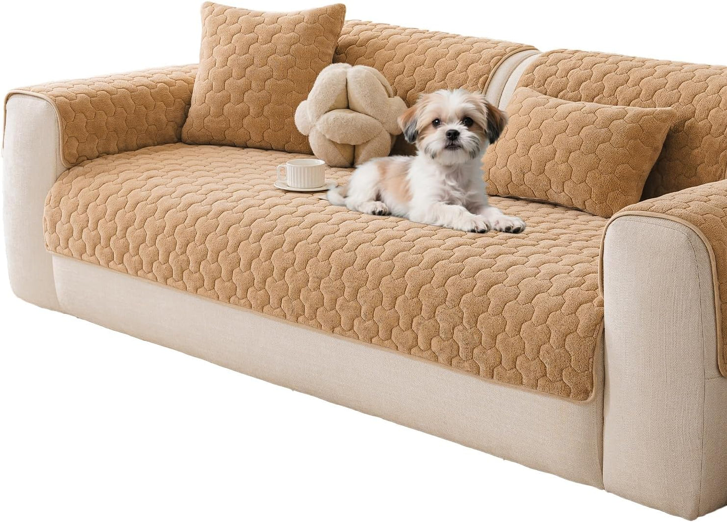 Waterproof Couch Cover & Sofa Cover, Couch Covers for Sofa Washable Non-Slip, Soft Dog Bed Protector for Sectional, Loveseat, Living Room, Car & RV Furniture (Khaki, 23"x23" 2 Pack)