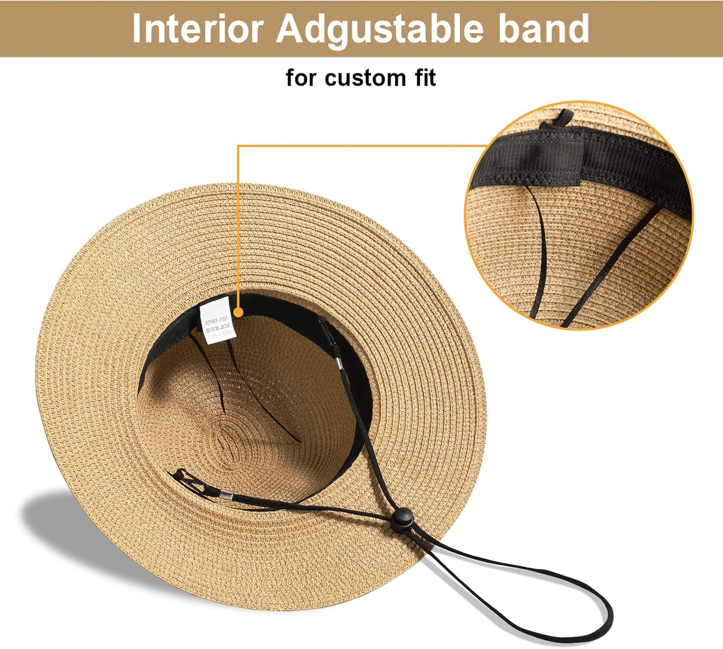 Beach Sun Straw Hats for Women, UPF 50+ UV Sun Protection Wide Brim Summer Straw Hat Foldable Packable Roll up Cap