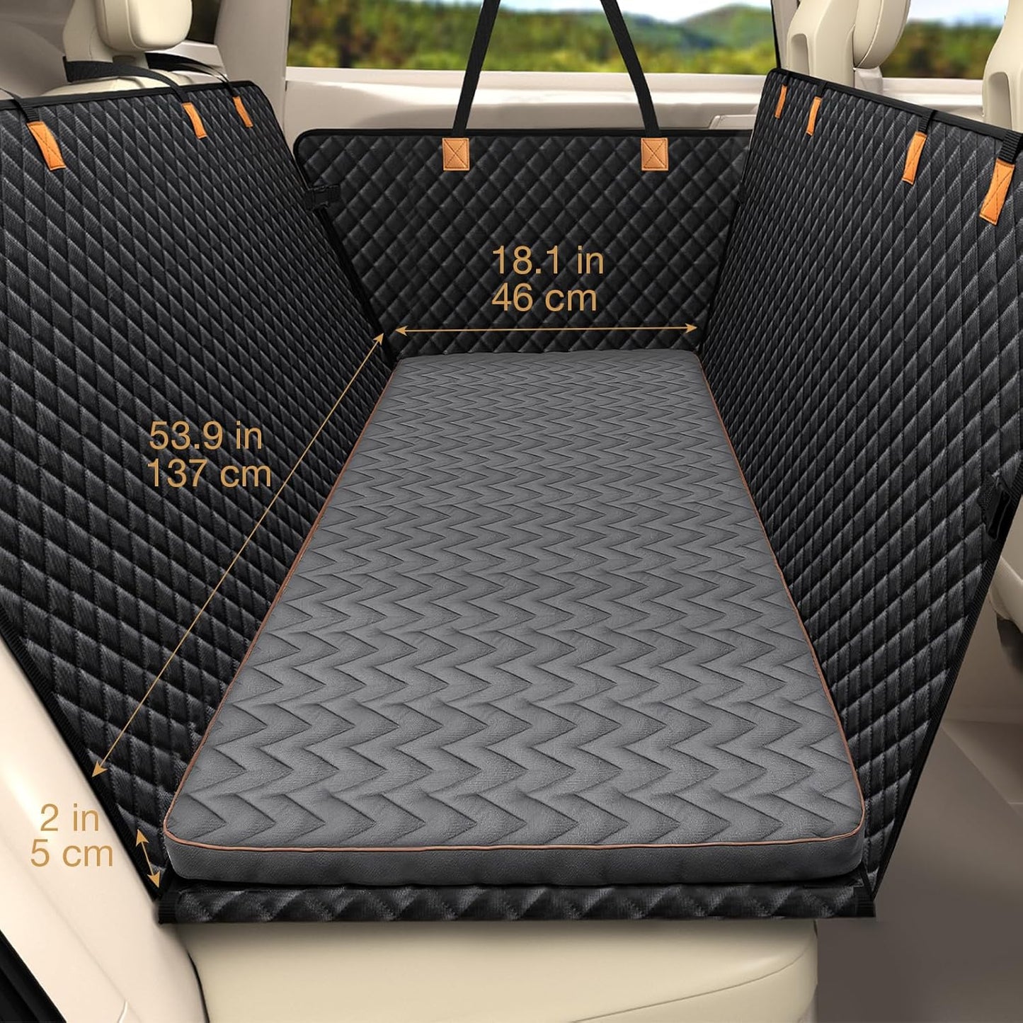 Lekereise Soft Dog Car Mat for Hard Bottom Seat Extender 53.9 x 18.1 inch- Waterproof Washable Dog Car Mat, Orthopedic Egg-Crate Foam Pet Bed, Fits Most Hard Bottom Dog Car Beds/SUVs/Trucks-Grey
