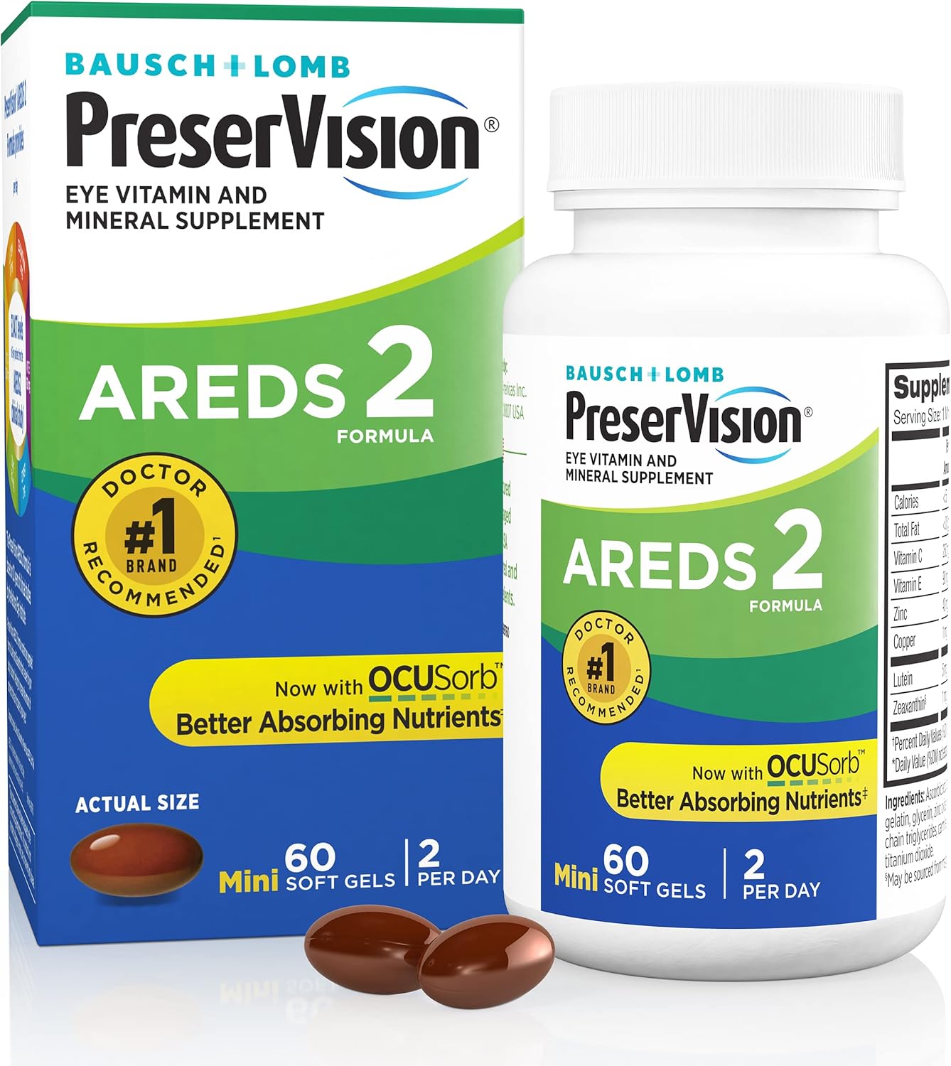 PreserVision AREDS 2 Eye Vitamins, #1 Eye Doctor Recommended Brand, Lutein and Zeaxanthin Supplement with Vitamin C, Vitamin E, Zinc, and Copper, 60 Softgels (Minigels)