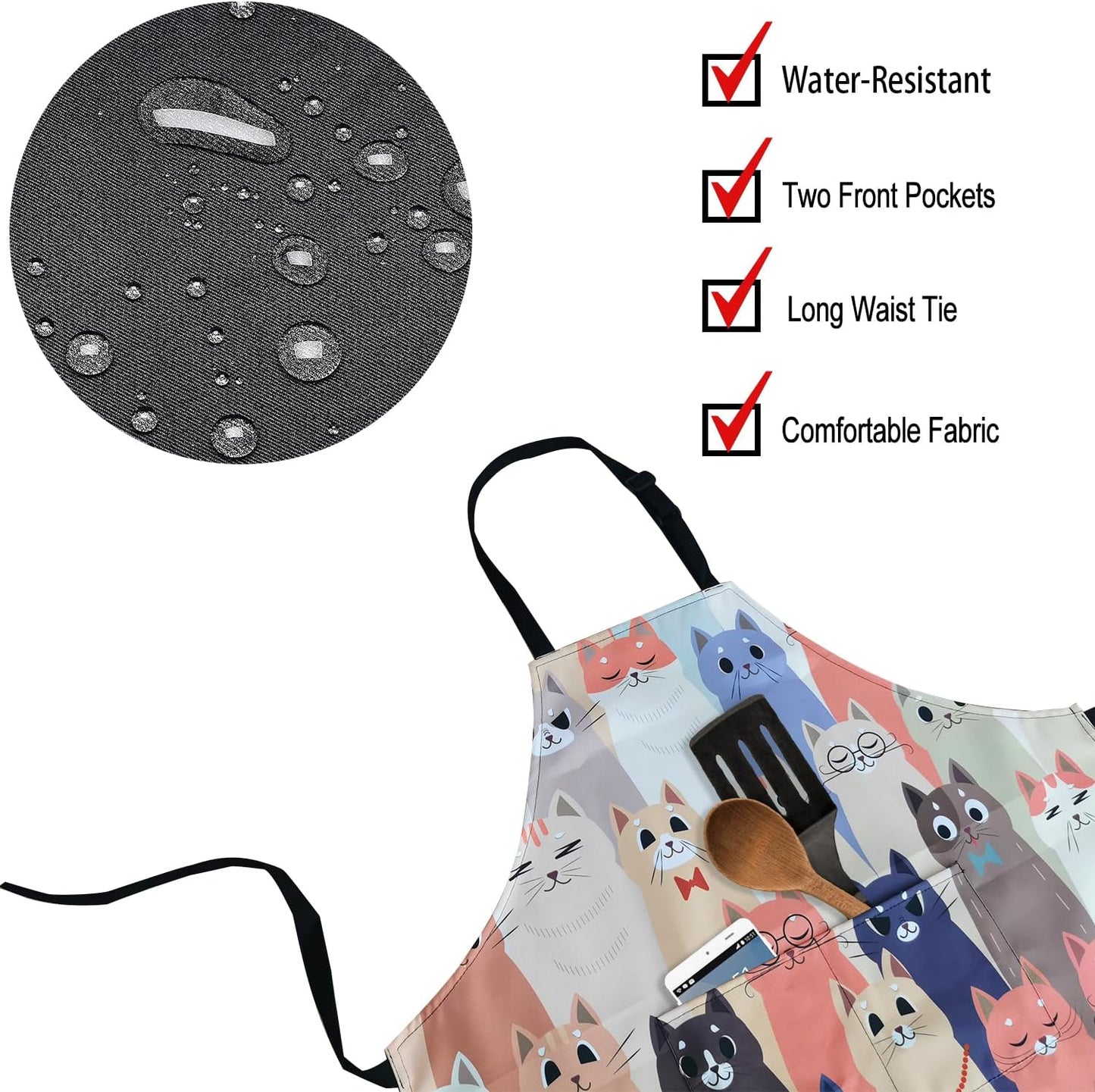 ZiQilin Adjustable Waterproof Kitchen Apron for Women with 2 Pockets Cooking Chef Apron Gardening Funny BBQ Aprons for Men