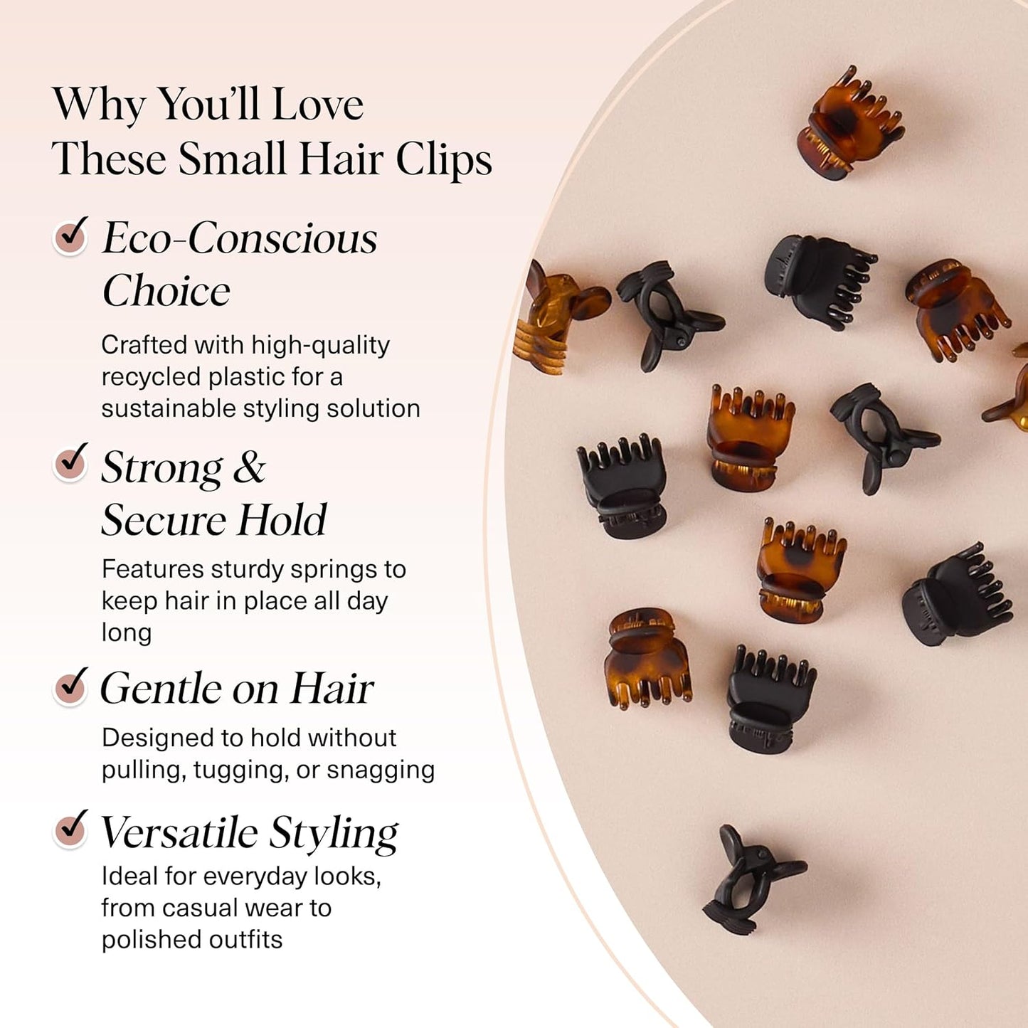 Kitsch Mini Claw Clips for Women - Stylish Small Hair Clips for Kids | Stays In Place Without Pulling or Snagging | Durable & Sturdy Plastic | Ideal Gifts for Women - Tortoise & Black, 16 Pcs