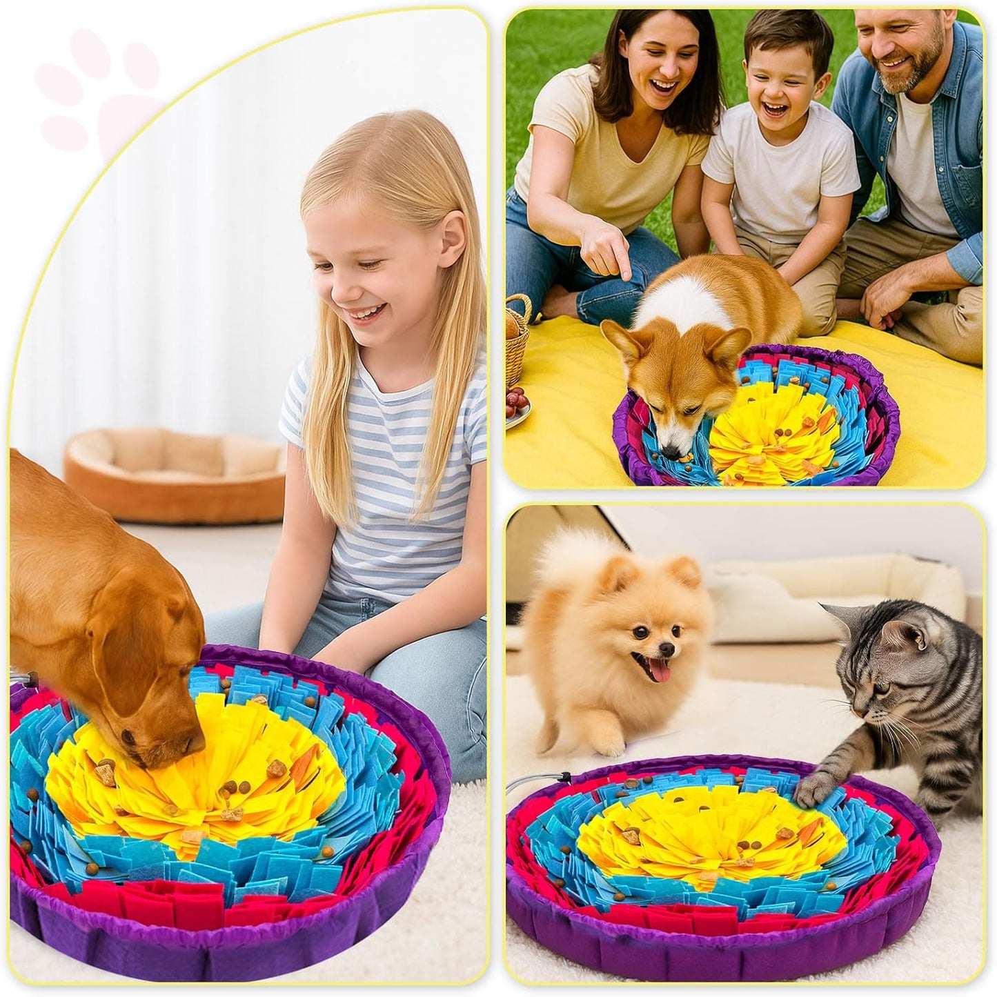 Snuffle Mat for Dogs 19"x19", Adjustable Dog Slow Feeder Bowl, Interactive Dog Enrichment Puzzle Toys, Foraging Sniff Treat Mat Mental Stimulation for Puppy Small Medium Large Breed Dogs Cats