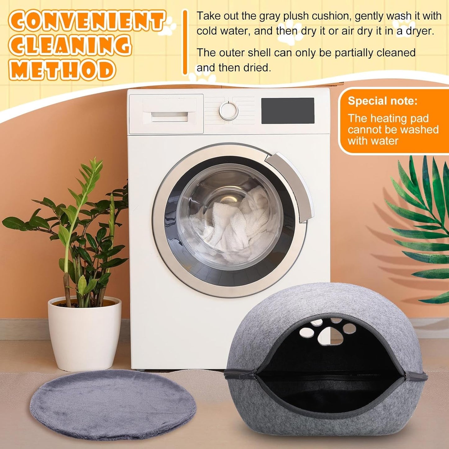 Heated Cat Bed, Indoor Heated Cat Cave, Warmer Thermal Pet Bed with Removable Waterproof Heater for Kitty Small Dogs Gray (18.1 x 15 x 9.8 Inches)