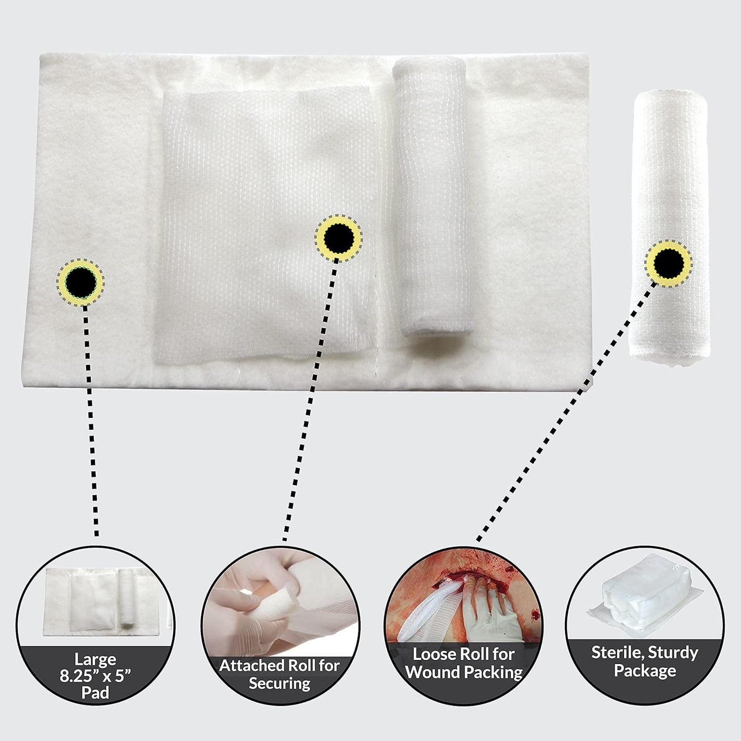 Ever Ready First Aid EverStop First Aid Blood Stopper Compress Multi-Purpose Wound and Trauma Dressing - 3 Pack