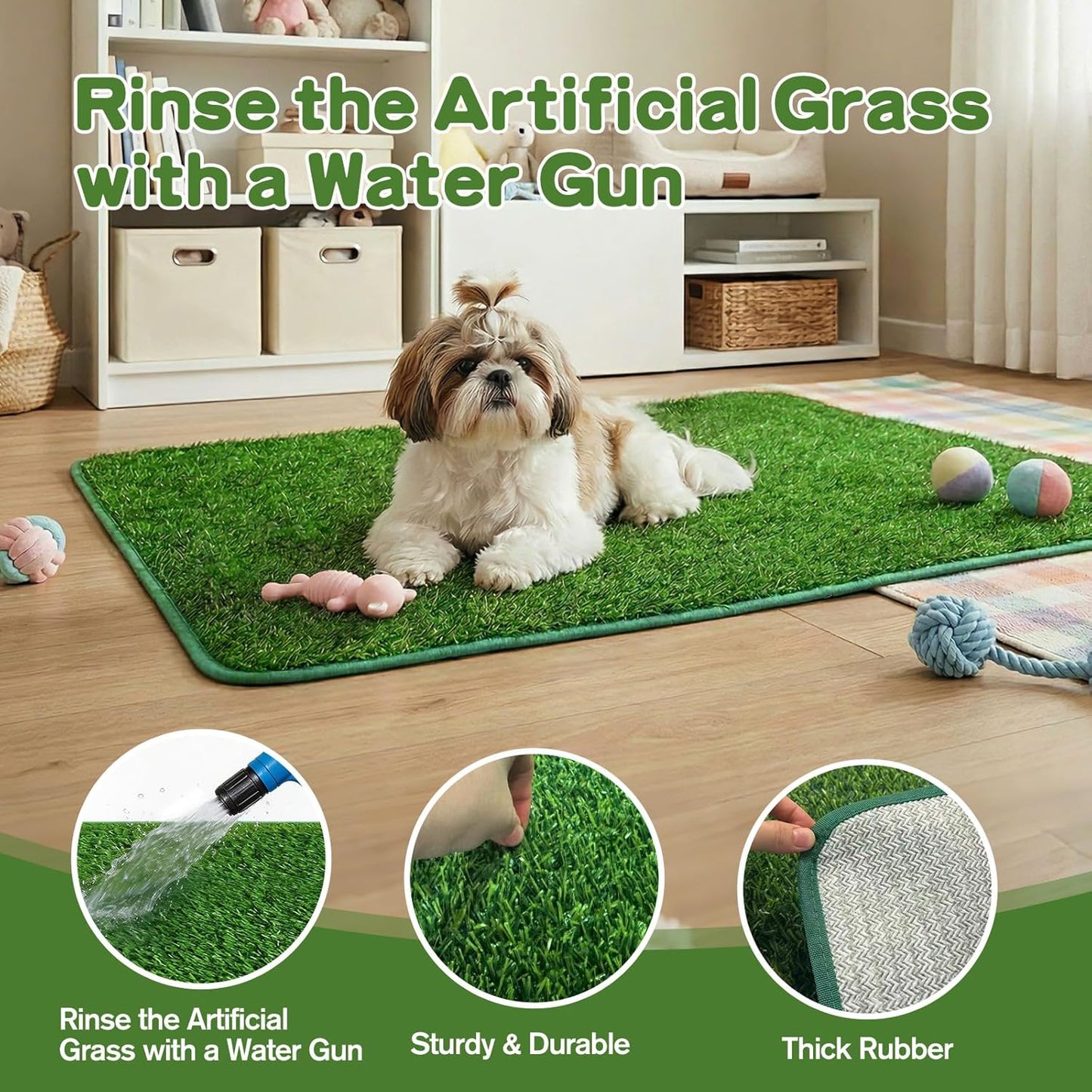 33.5"×23.6"×15.9" High Walls Dog Potty Tray with Artificial Grass, Foldable Dog Pee Pad Holder with 4-Inch Baffle, Waterproof Indoor Dog Litter Box for Small to Medium Pets