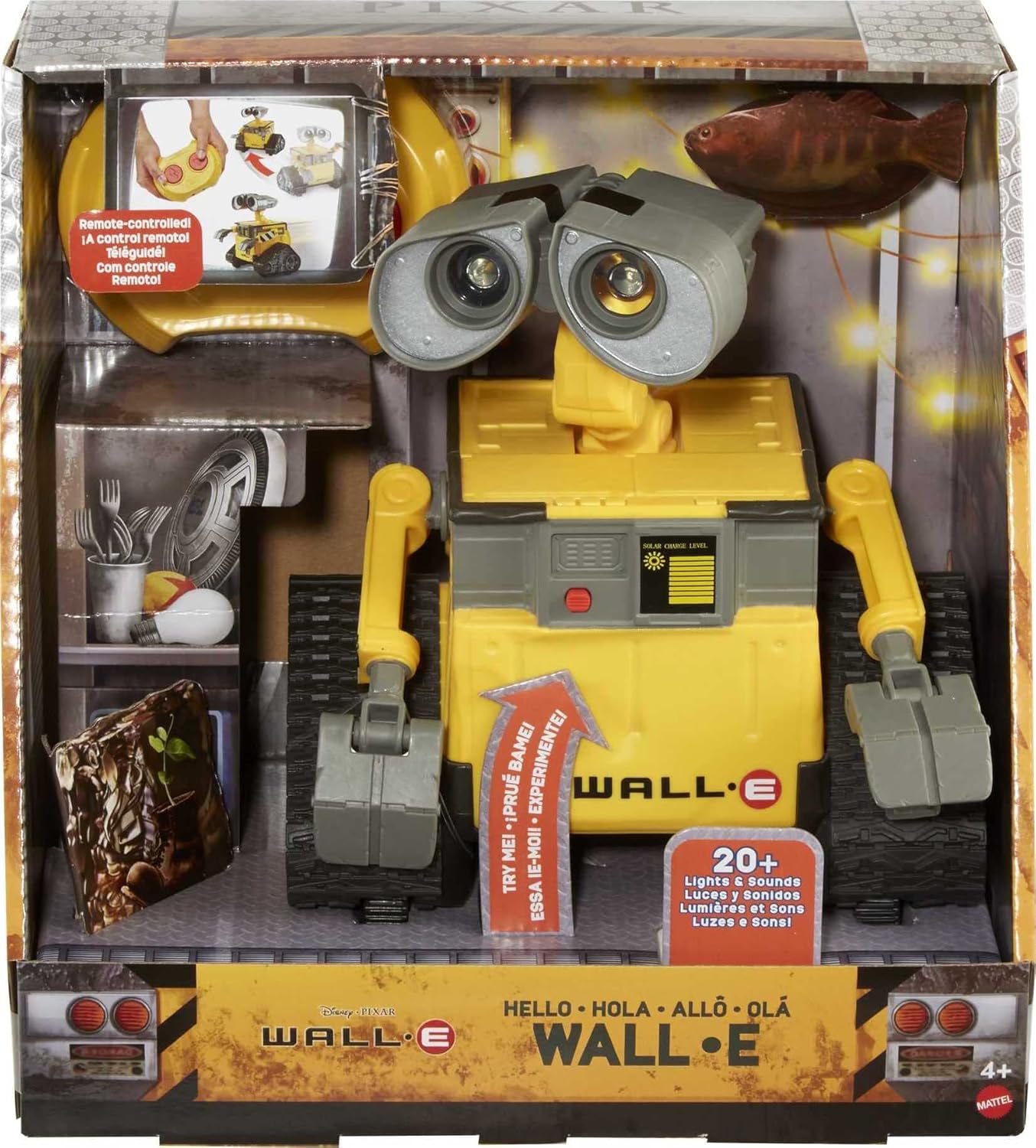Mattel Disney Pixar WALL-E RC Robot Toy with 20+ Lights & Sounds, Hello WALL-E Action Figure & Remote Control (Amazon Exclusive)