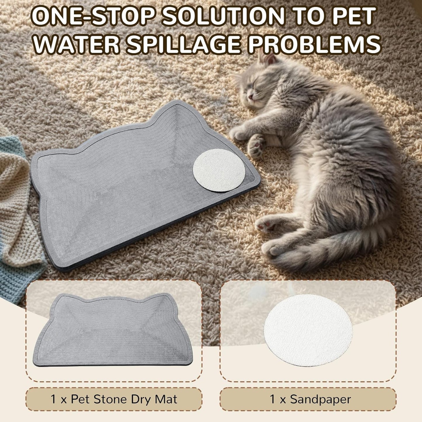 Stone Mat for Dog and Cat Water Bowls 16.5 x 9.5 Inch Absorbent Feeding Mat Quick Drying Tray for Small Medium Pet Water Fountains Diatomaceous Earth Accessories for Messy Drinkers