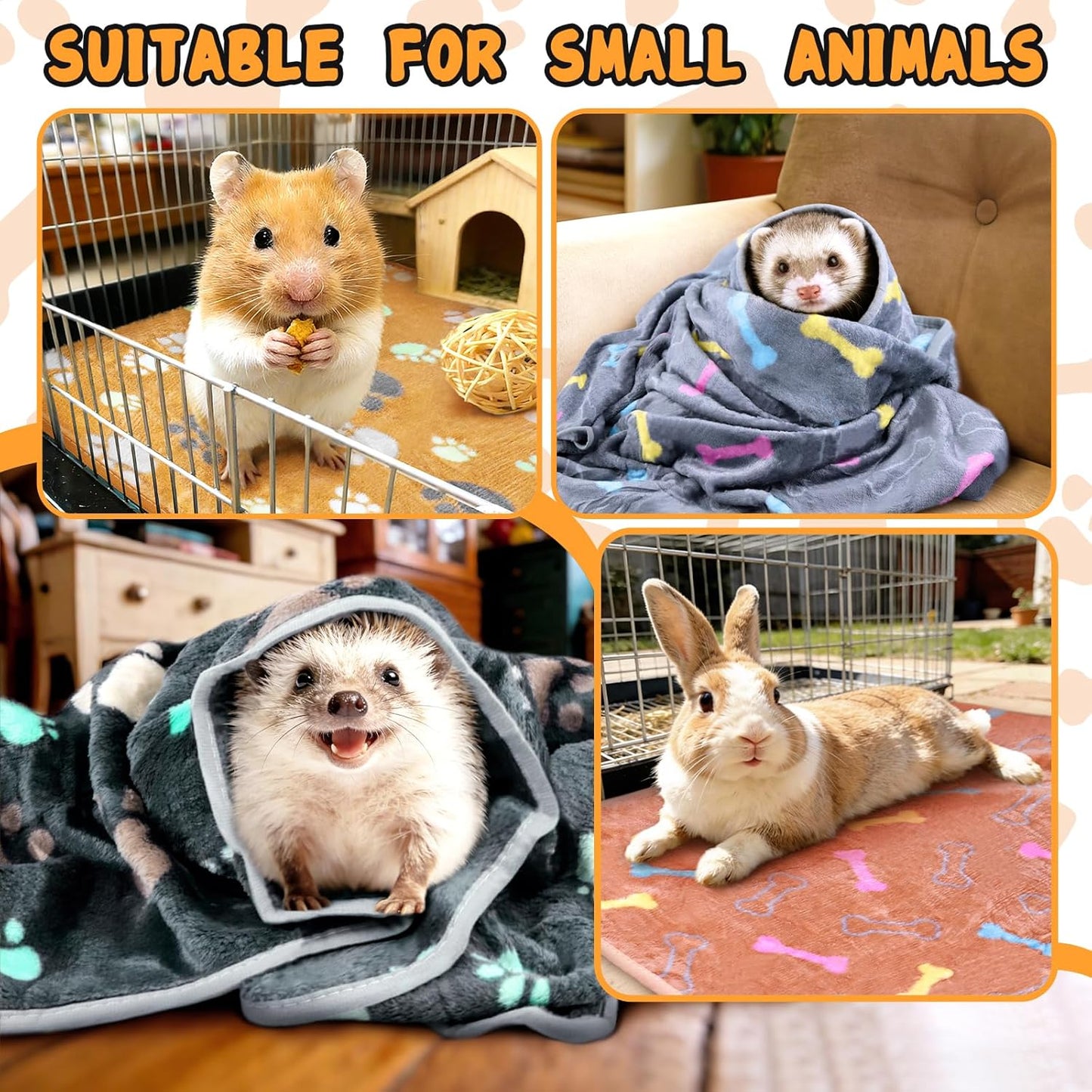 6 Pcs Washable Guinea Pig Blankets Absorbent Small Animal Fleece Bedding Cage Liners Reusable Pet Pee Pad Sleep Mat Pad Cover for Hamster Ferret Rabbit Chinchilla Hedgehog (Grey, 24" x 35")