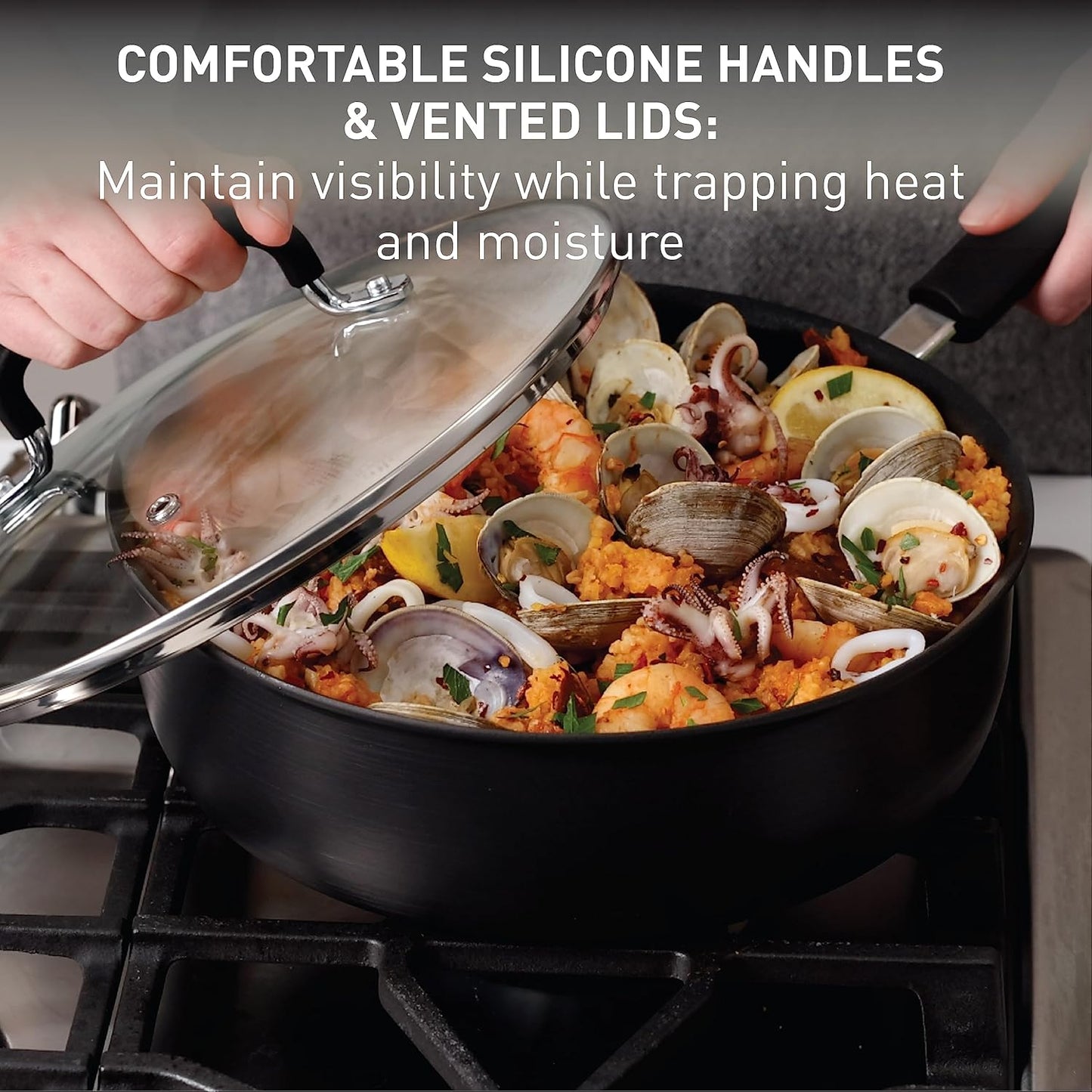 T-Fal Ultimate Hard Anodized Nonstick Pots and Pans Set 17 Piece, Nonstick Cookware Set with Fry Pan, Saucepans, Saute-Pan, Griddle, Dishwasher Safe, Black