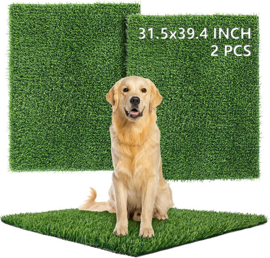 TOOKOO Realistic Fake Grass Pee Pad for Dogs Potty Traning - 2 Pack 31.5"x39.4" Replacement Pet Artificial Grass Patch Turf Indoor Outdoor Use