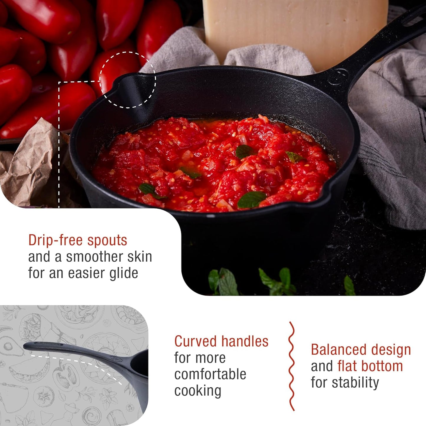 Victoria Cast Iron Saucepan, Cast Iron Melting Pot, Made in Colombia, 2QT