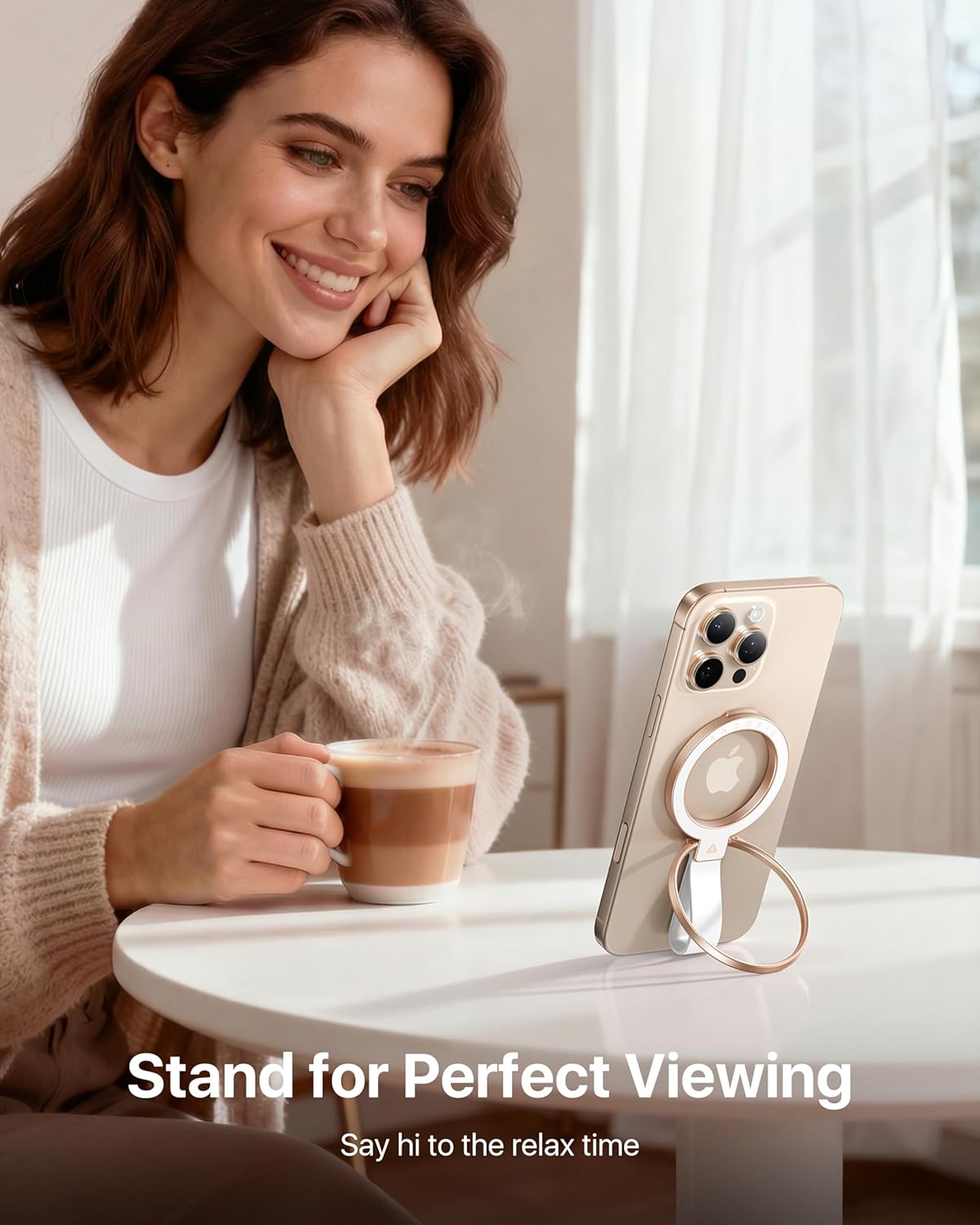 andobil [2026 Unrivaled Stability] Magnetic Phone Grip Holder for MagSafe Ring Stand Holder Kickstand Compatible with MagSafe Accessories for iPhone 17 Air 16 Pro Max Plus 15/14/13/12&Android,Rosegold