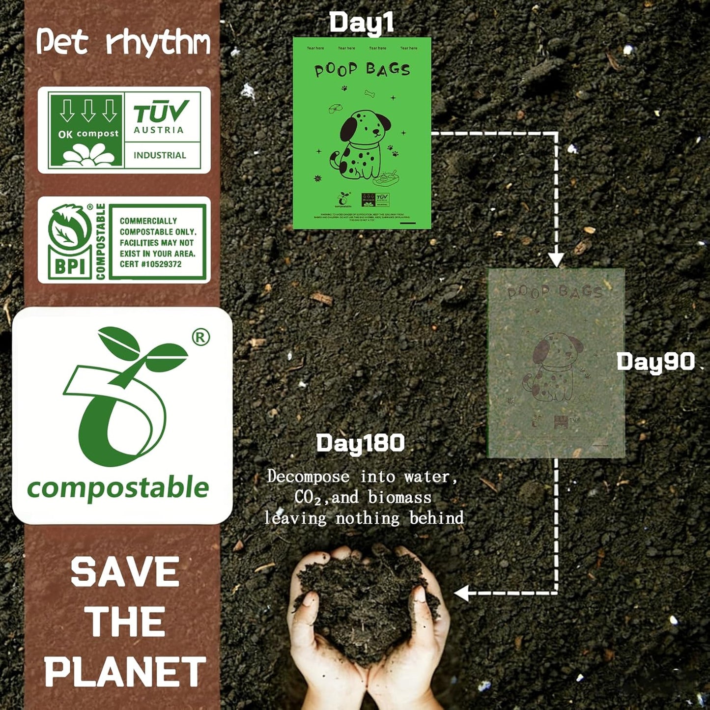 Dog Poop Bags Rolls-Biodegradable dog poop bags, Compostable Dog Waste Bags, ASTM D6400 & EN 13432 Compliant BPI Certified Pet Waste Bags. Earth Friendly 120 waste bag including dispenser