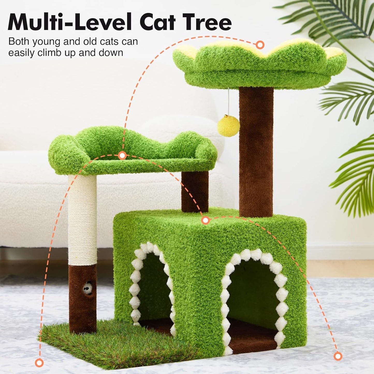 Flower Cat Tree with Cat Condo for Indoor Cats, 29" Cat Tower with Sisal Scratching Post and Top Perch, 3-in-1 Multi-Level Cat Tower for Small Cats and Kittens