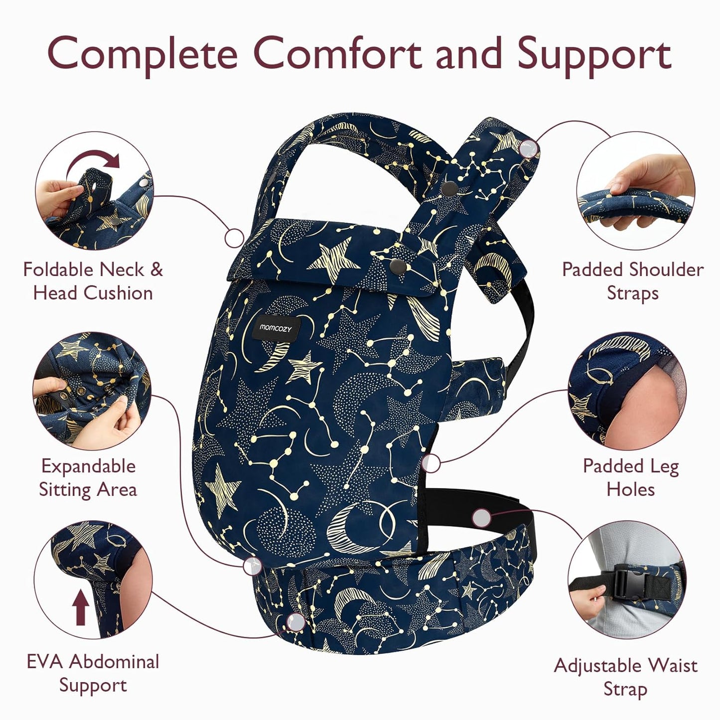 Momcozy Baby Carrier - Ergonomic, Cozy and Lightweight Carrier for 7-45lbs, Effortless to Put On, Ideal for Hands-Free Parenting, Enhanced Lumbar Support, Starry Night
