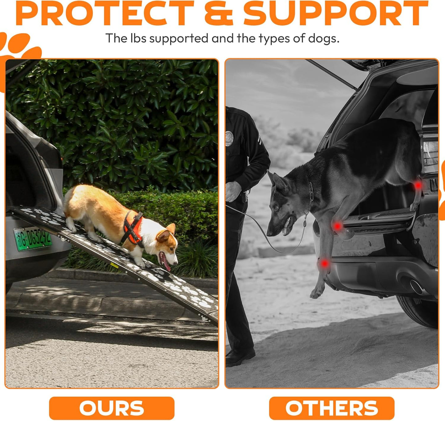 Dog Ramp for Car, Portable Folding Aluminum Pet Ramp with Non-Slip Paw Print Surface. Extra Wide Portable Ramp for Large, Small & Senior Dogs to Get in Cars, SUVs, Trucks & Beds, 71" Long & 17" Wide