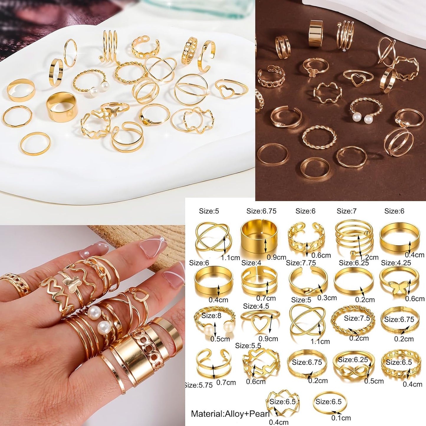 Golden Jewelry Sets for Women Fashion Costume Jewelry Includ Necklace Bracelet Rings Earrings Set