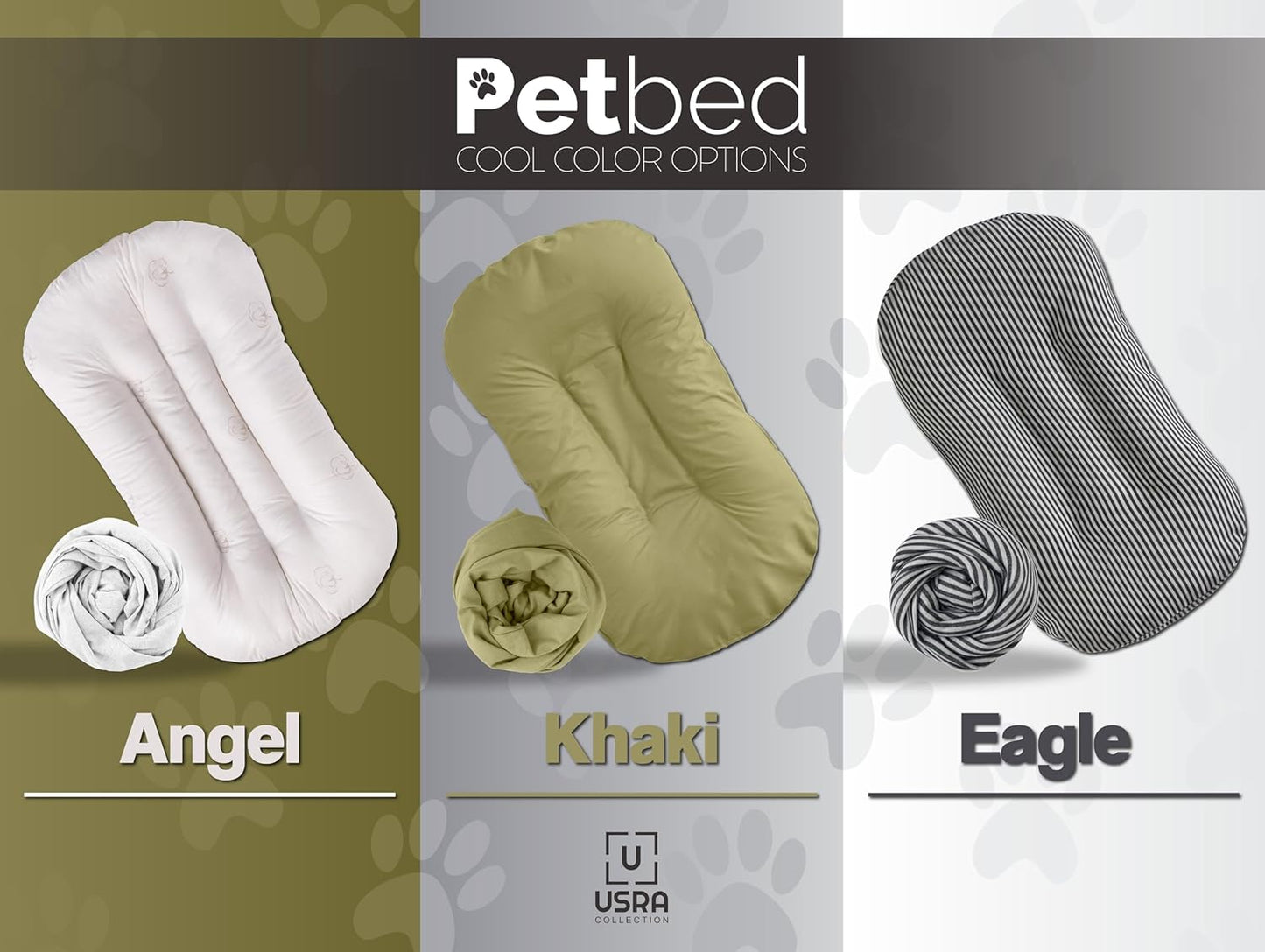 USRA 100% Cotton Orthopedic Pet Bed Gift Set with 2 Covers 28"x20" Dog Cat Recovery Pillow Hypoallergenic Natural Oeko-TEX Certified Comfy Kennel Pillow - Green Blue Colors
