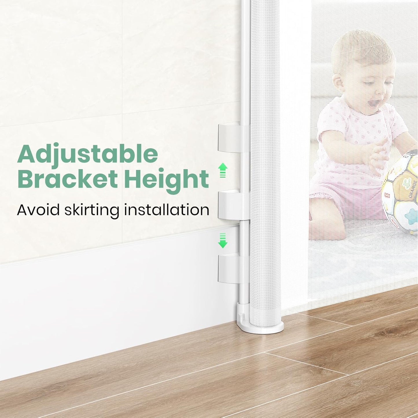 HAMOPY Retractable Baby Gate, 33" Tall, Extends up to 71" Extra Wide Baby Gate, Durable Auto-Lock Mesh Dog Gate, Pets and Child Safety Gates for Stairs, Doorways, Hallways, Indoor, Outdoor(White)