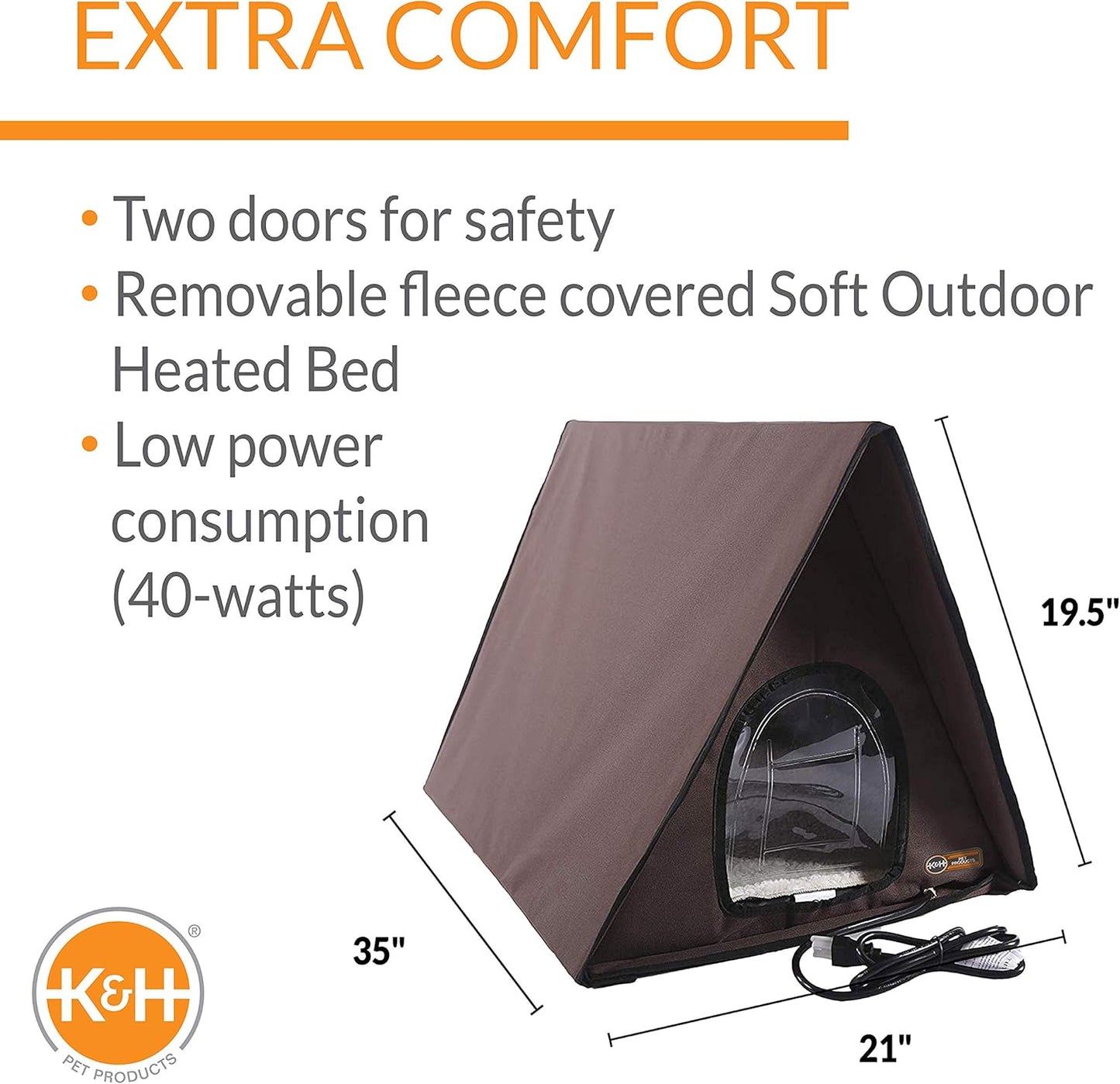 K&H Pet Products A-Frame Heated Outdoor Cat House for Outside Pets in Winter, Large Shelter for Multiple Ferals, Weatherproof, Insulated, 2 Doors, Waterproof Heated Cat Bed, Safety Listed - 20W