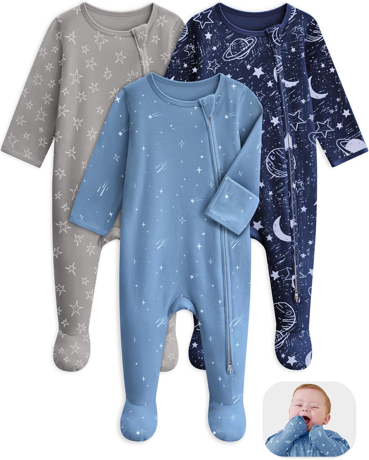 Baby Pajamas 100% Cotton Baby Sleepers for Newborn 0-3 3-6 6-9 Months 3Pcs Footie Pajamas Baby Boys Girls Clothes