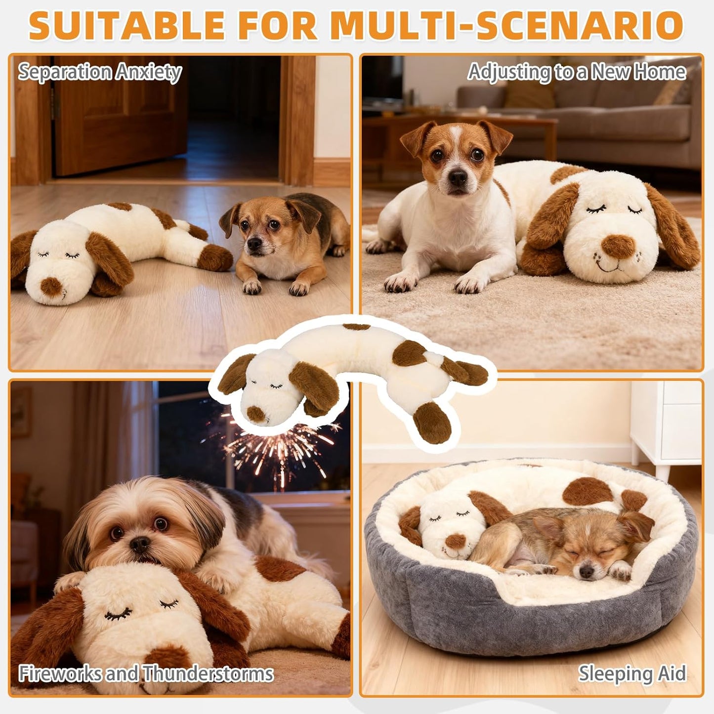 KOOLTAIL Heartbeat Puppy Toy for Dogs, Calming Comfort Cuddler Pillow Anxiety Relief & Sleep Aid, Ultra-Soft Plush Breathing Stuffed Animal Enrichment Toy, Crate Kennel Training Essential for Puppy