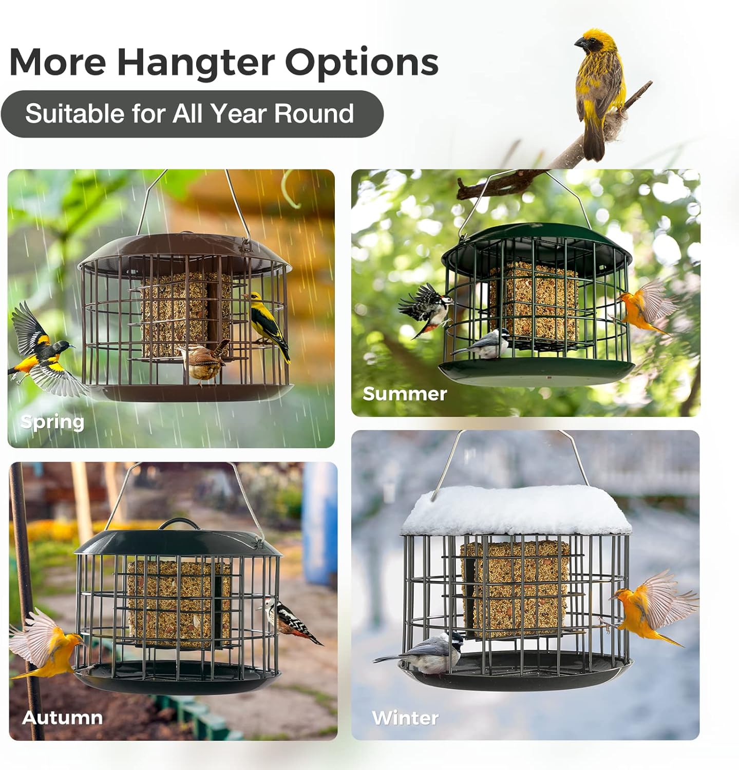 Kingsyard Squirrel Proof Suet Feeder, Cage Bird Feeders for Outdoors Hanging, All Metal, Double Suet Cake Capacity, Tray & Weatherproof, Black