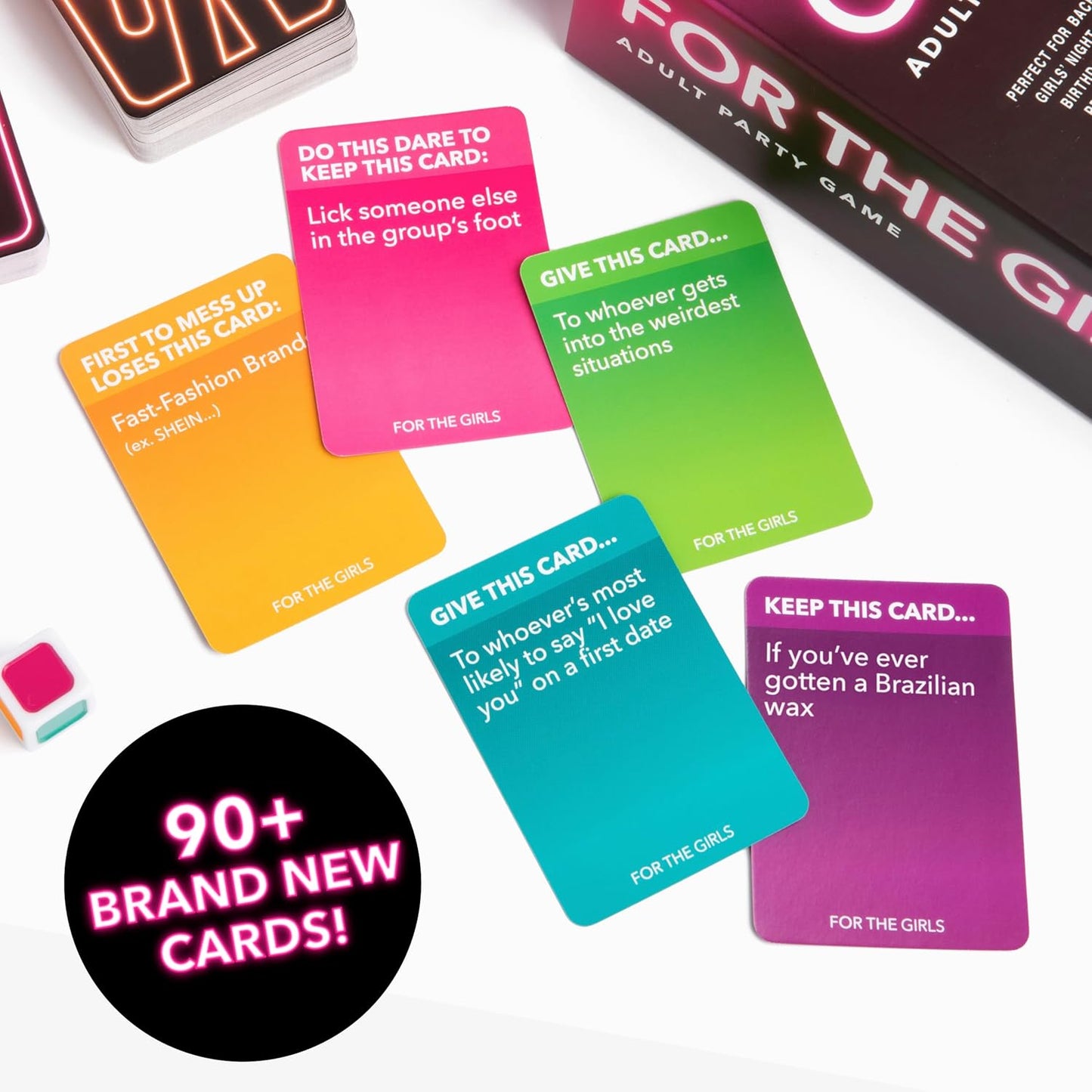 For The Girls Card Game by Relatable, The Viral Girls Night Adult Party Game, Great for Bachelorette Party Games, Weekends and Trips, Includes a die, and 400 Cards Across 5 Categories