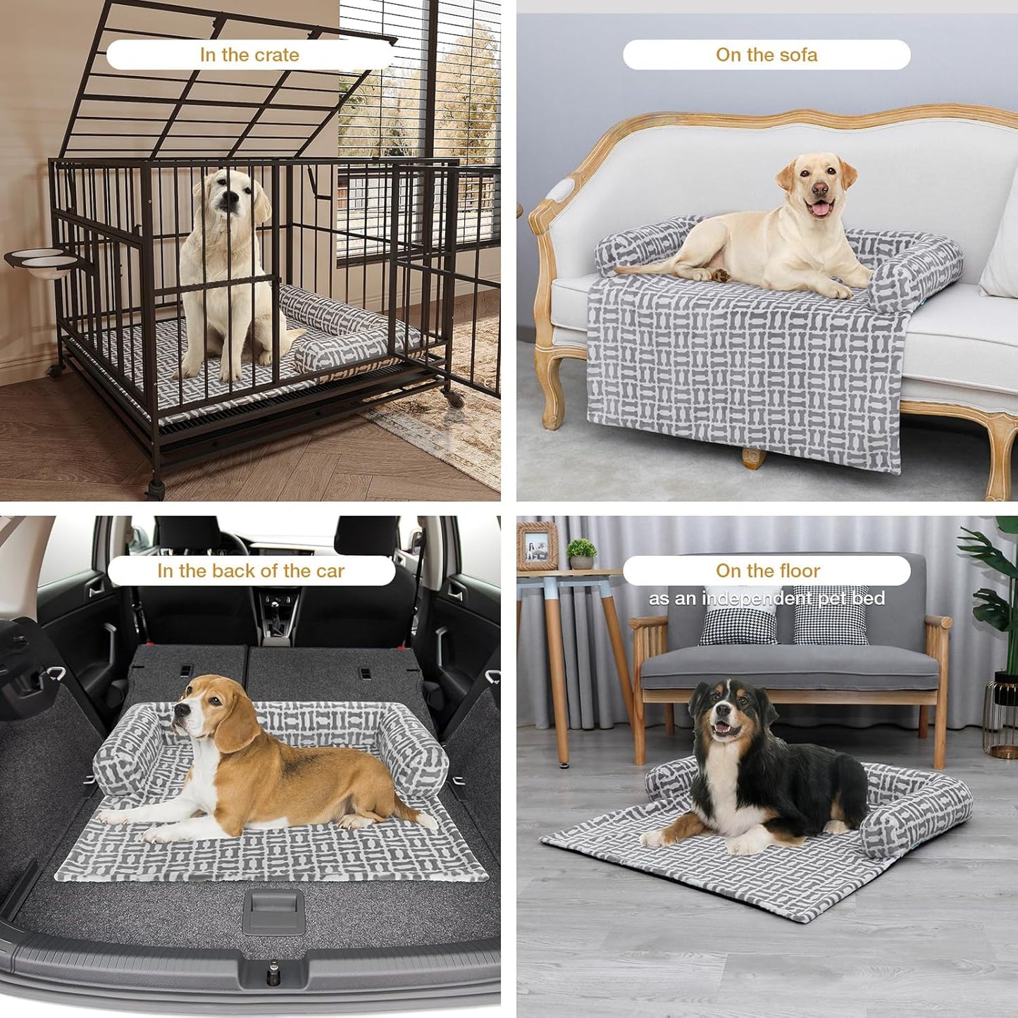 Orthopedic Dog Bed for Large Dogs, Washable Sofa Protector Pet Bed with 3-Sided Bolster, Shredded Memory Foam & Plush Support, Non-Slip Bottom for Medium & Small Dogs (Grey)