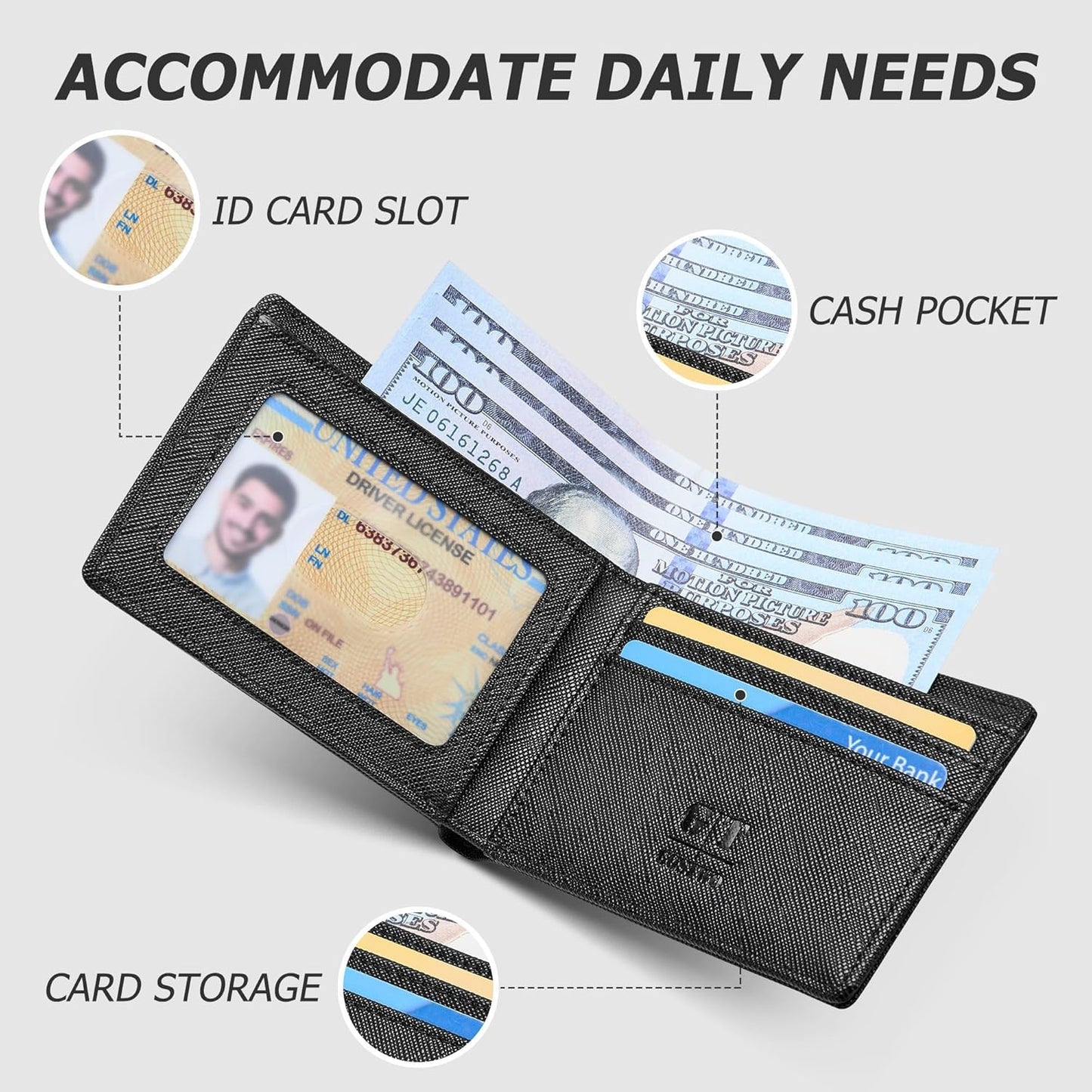 Gostwo Mens Wallet RFID Blocking Slim Minimalist Bifold Wallet with ID Window & Business Card Holder, Thin Front Pocket Design, Stylish Wallet for Men, Teen, Boyfriend, Husband