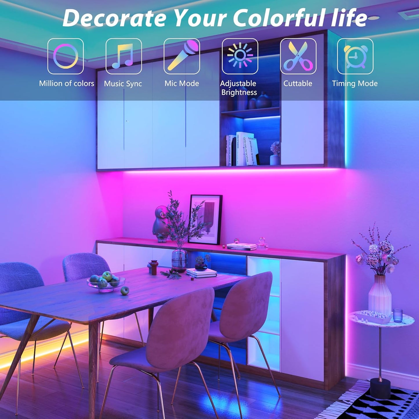 Led Lights for Bedroom 50ft Music Sync Color Changing Led Strip Lights with Remote and App Control RGB Led Light Strip for Home Party Room Decor