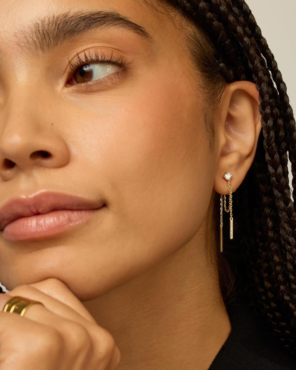 PAVOI 18K Gold Plated 925 Sterling Silver Posts Drop Dangle Chain Earrings for Women | Dangling Chain Studs | Cubic Zirconia Ball Threader Earscapes Earrings