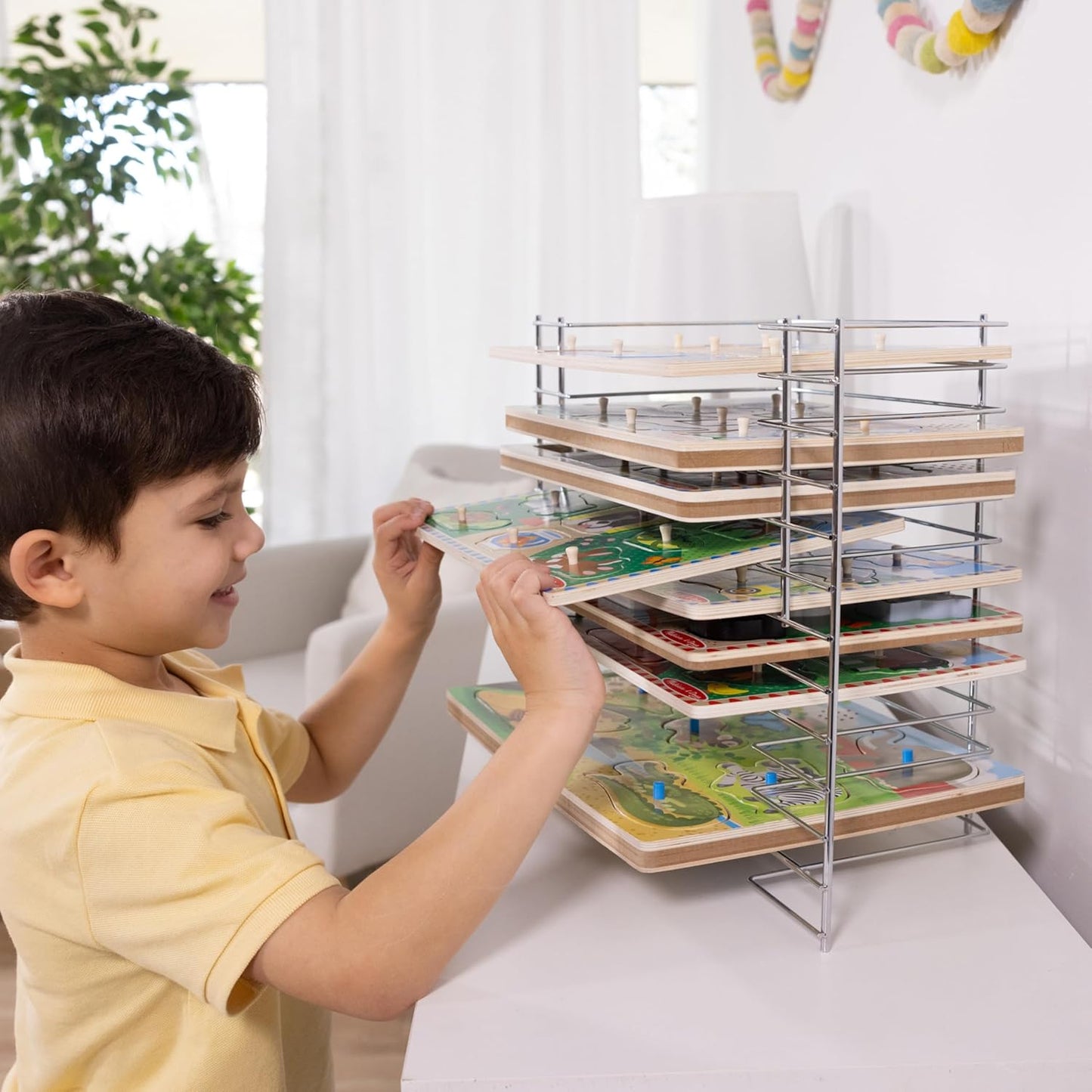 Melissa & Doug Deluxe Metal Wire Puzzle Storage Rack for 12 Small and Large Puzzles