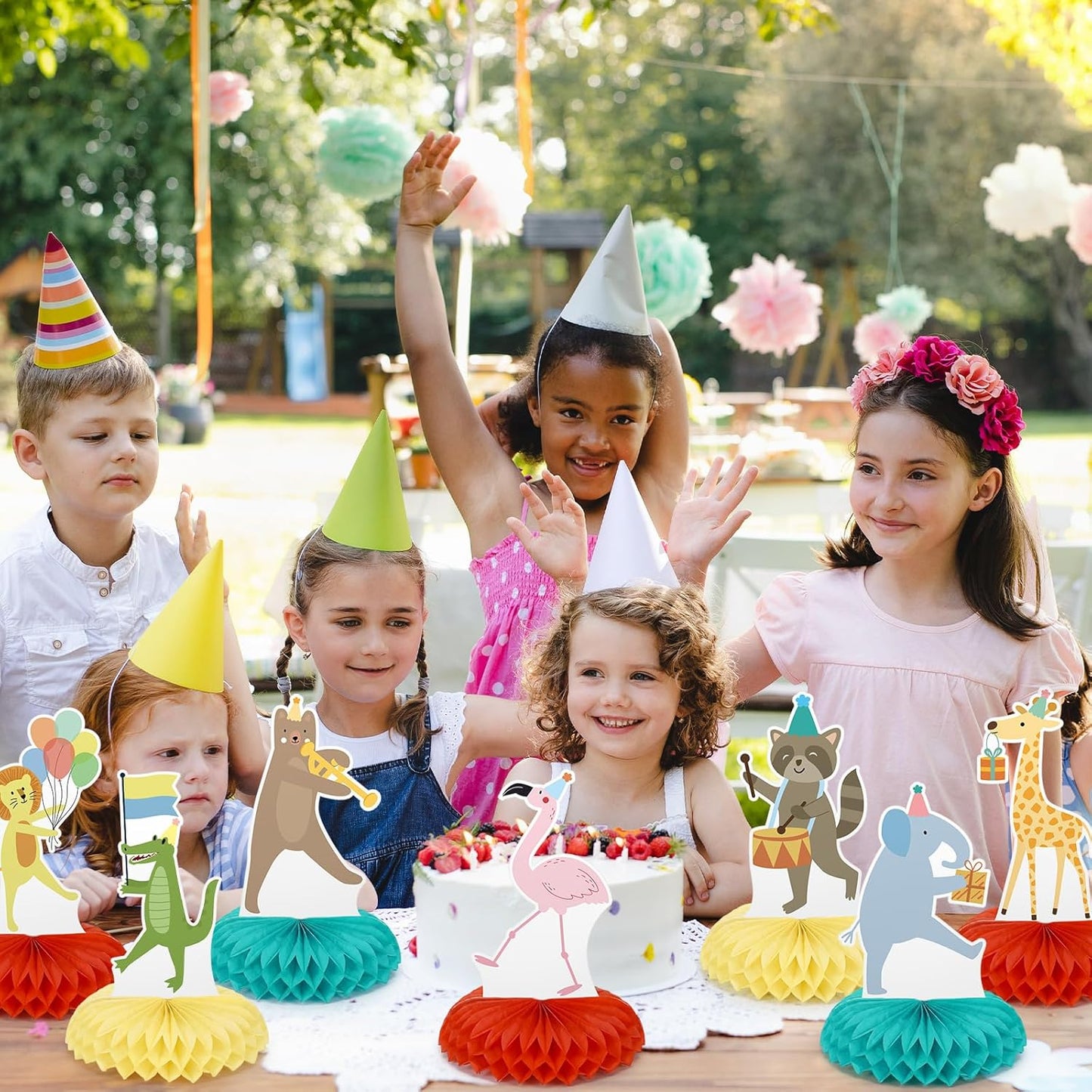 9 Pcs Animal Parade Party Honeycomb Centerpieces Safari Themed Birthday Party Supplies Zoo Wild Animals Jungle Cake Table Decorations Baby Shower Decorations for Boys Girls