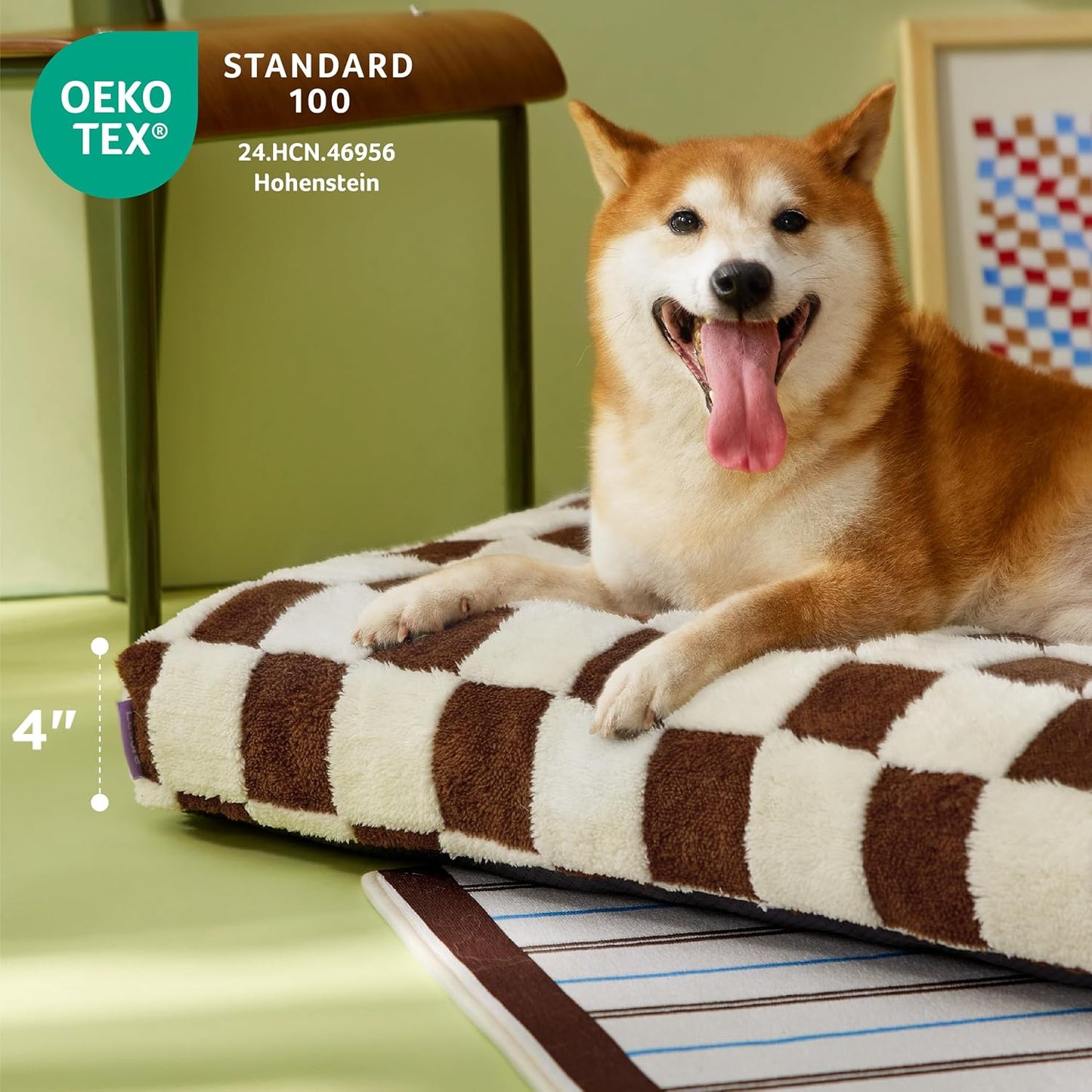 LE SURE Extra Large Dog Bed-Thick Shredded Chopped Foam Pet Bed Indoor with Removable Cover, Cute Modern Fuzzy Plush & Anti Slip Bottom, Brown