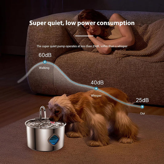 Quiet USB-Powered 3.2L Stainless Steel Water Bowl for Dogs/Cats 4-Stage Filtration Systems USB Power Pet Waterer