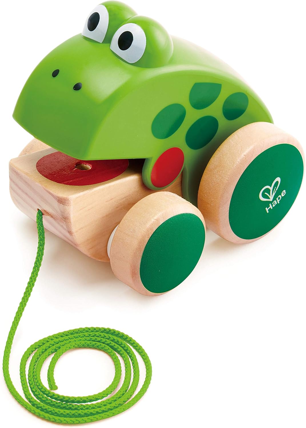 Hape Frog Pull-Along | Wooden Frog Fly Eating Pull Toddler Toy, Bright Colors