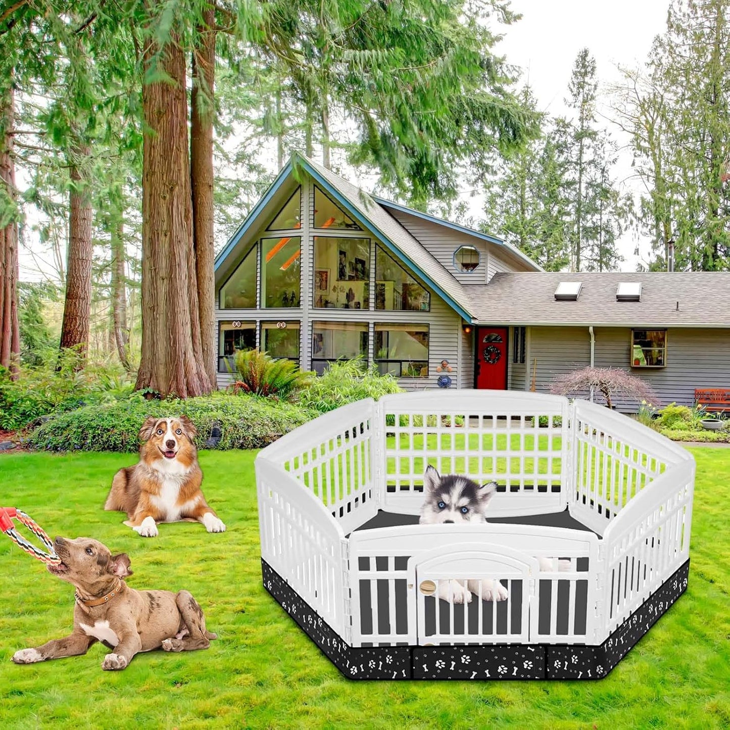 Marsui Dog Playpen Bottom Pad Fits for 36inch W and 24inch H 6 Panels Exercise Pet Dog Mat Puppy Crate Pad Reusable Washable Pet Training Pee Mat Hoop and Loop Design, Playpen Not Included(Black)