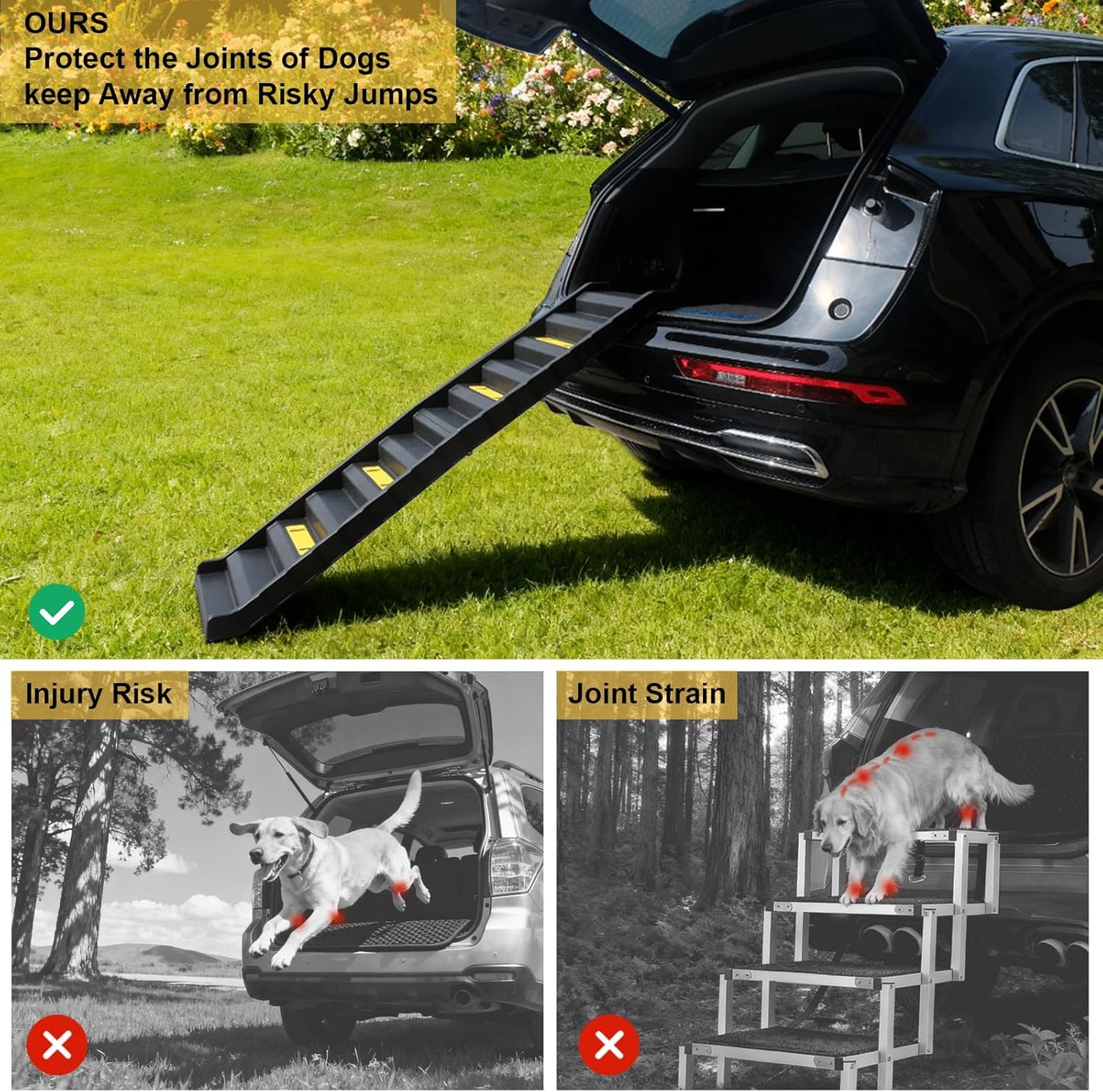 Foldable Dog Ramp for SUVs & Trucks – 61" L x 16" W Non-Slip Surface, Supports 165 lbs, Portable Pet Ramp for Medium & Large Dogs – Lightweight, Easy Storage, Great for Travel