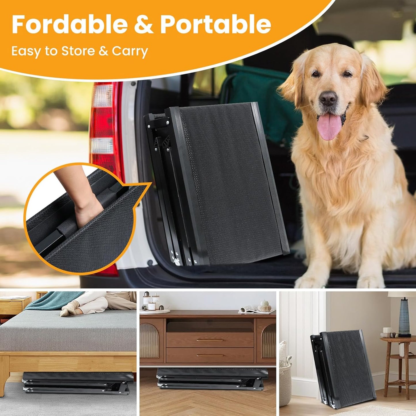 Dog Ramp, Dog Ramp for Car with Anti-Slip Surface, 63''x17.3'' Folding Pet Ramp for Large Dogs to Get on Truck SUV Van Up to 250LBS, Car Ramp for Dogs Dog Stairs for Bed Couch Outdoor Indoor