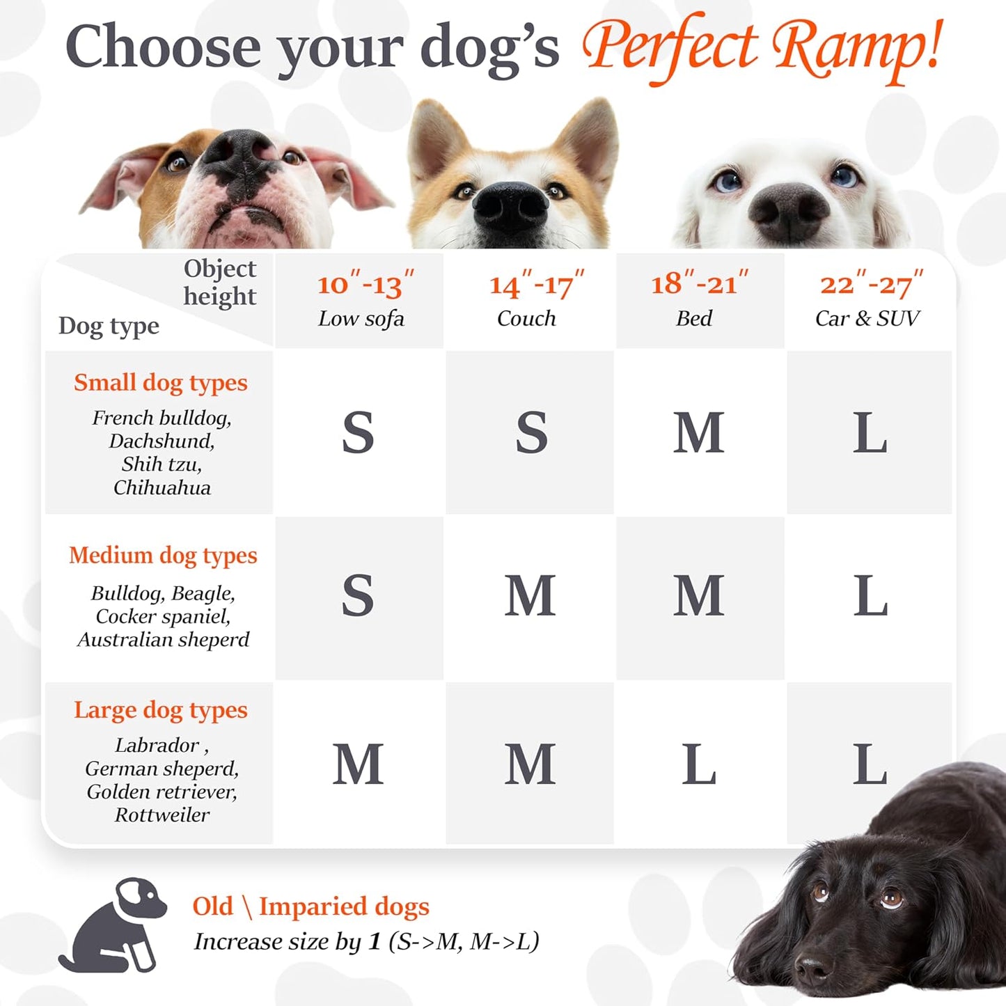 Adjustable Dog Ramp for Bed - Foldable Wooden Ramp for Dogs to Get on Bed, Couch, or Car with 13.4" Wide Walking Space (Natural Wood with Gray Carpet, Medium)
