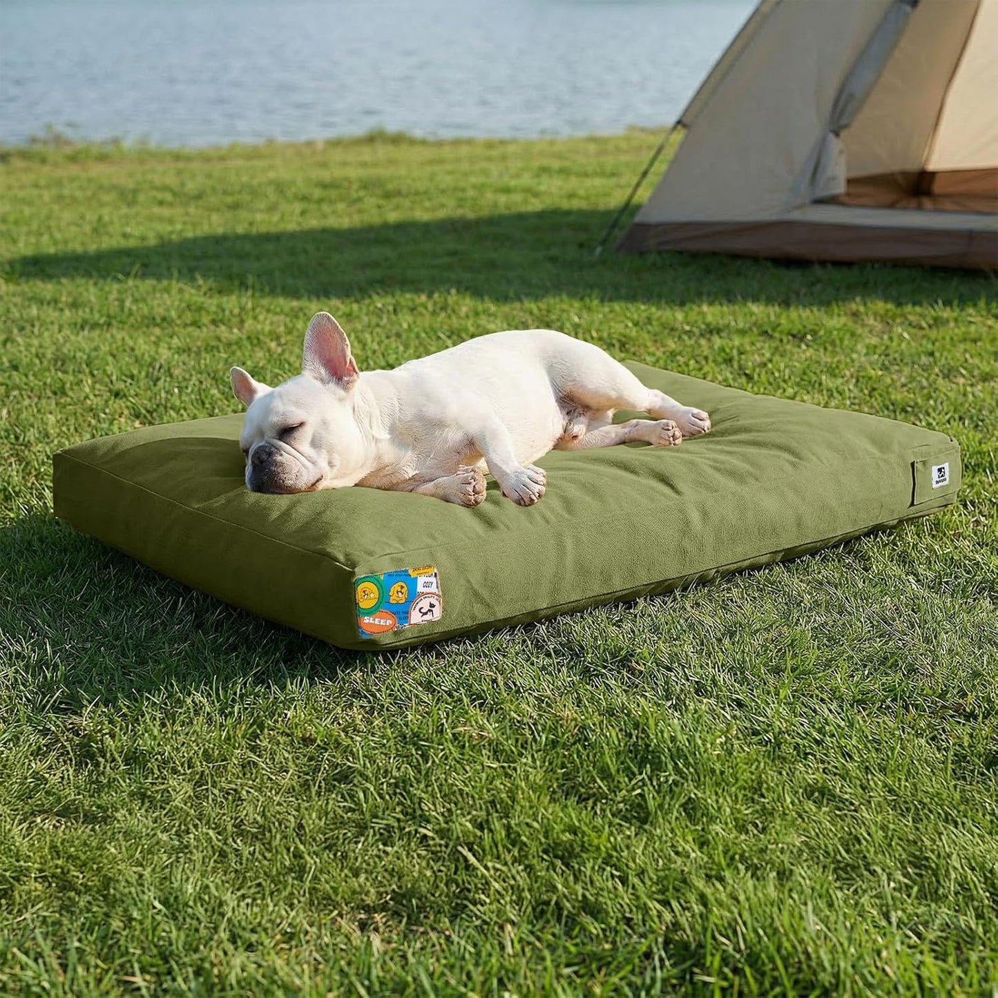 Sytopia 30 Inch Canvas Indestructible Outdoor Dog Bed for Medium Dogs, Chew Proof Dog Bed with Waterproof Washable Removable Cover, Indoor Patio Pet Pad for Crate, Green