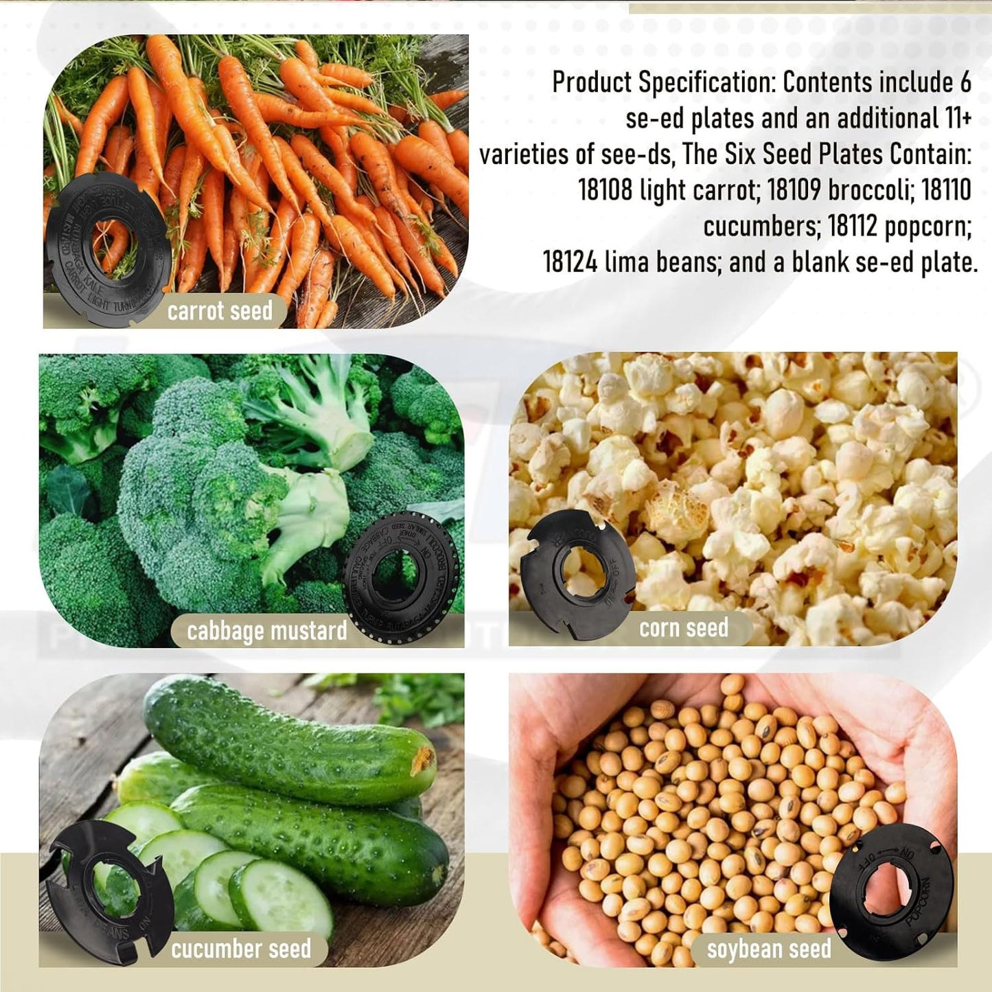 60009 & 60010 Set 12 Optional Se-ed Plate Set for Earthway 10001, 1001-B Garden Se-Eder, Works for Carrot, Broccoli, Cucumber, Popcorn, Sweet Corn, Radish, Leek, Asparagus and Other Se-ed Varieties