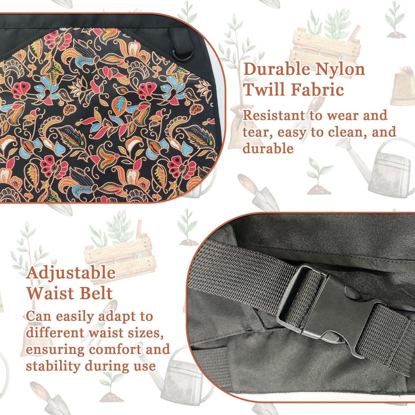 Garden Apron for Women with 5 Pocket, Adjustable Gardening Belt, Waitress Server Apron with Multiple Pockets, 1 Piece